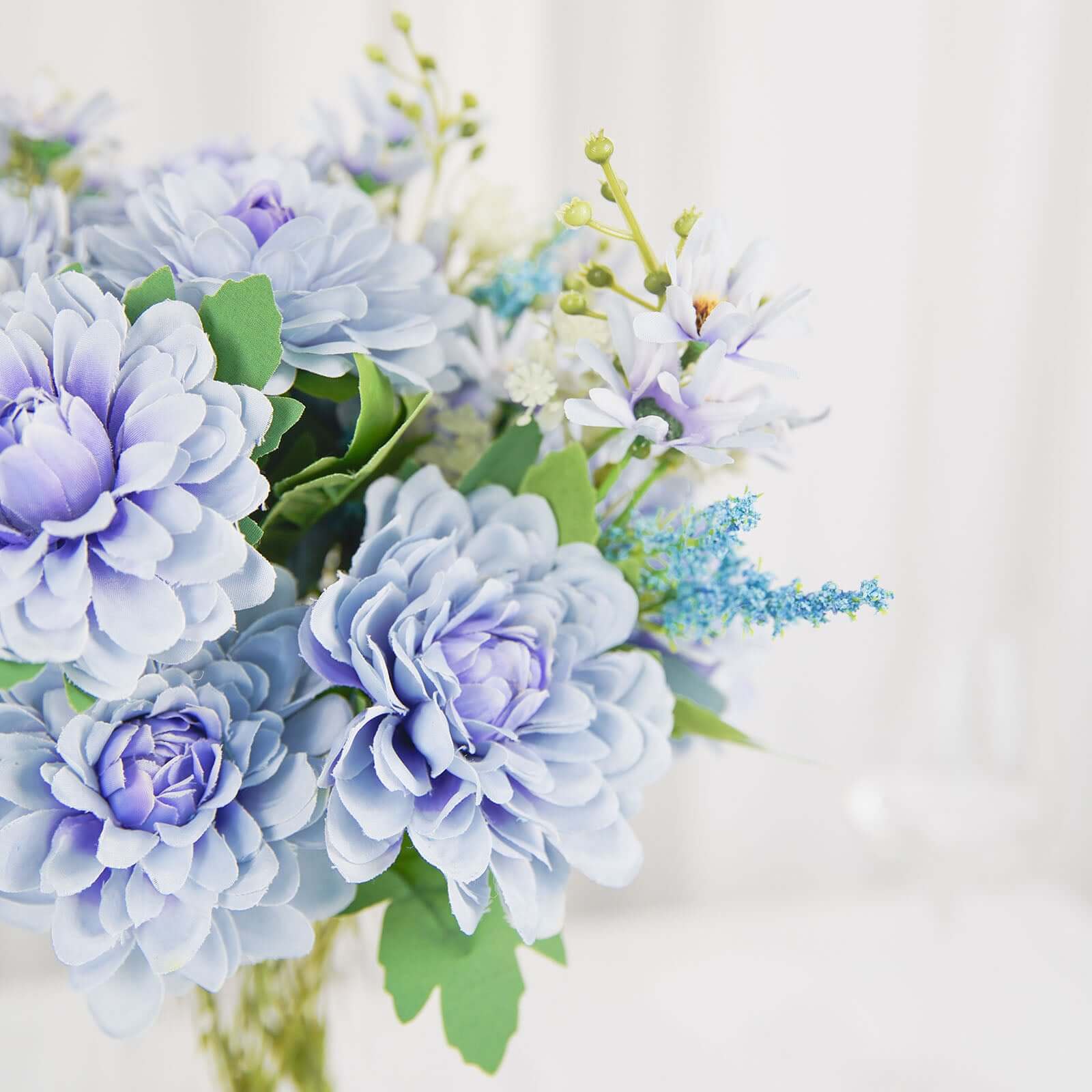 2 Bushes Dusty Blue Artificial Silk Dahlia Flower Bouquet Spray