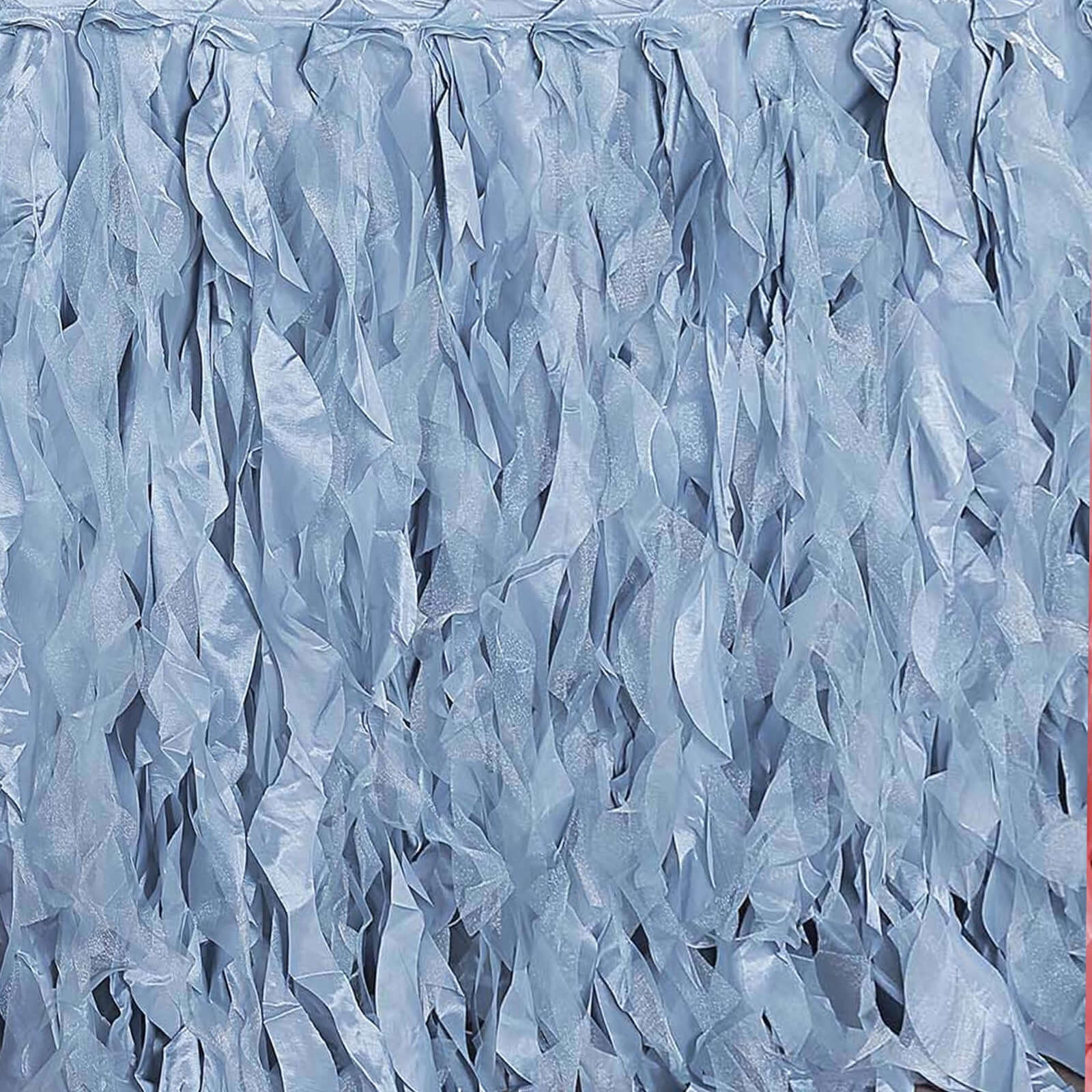 Taffeta 17ft Table Skirt Dusty Blue - Cascading Curly Willow Style Table Cover