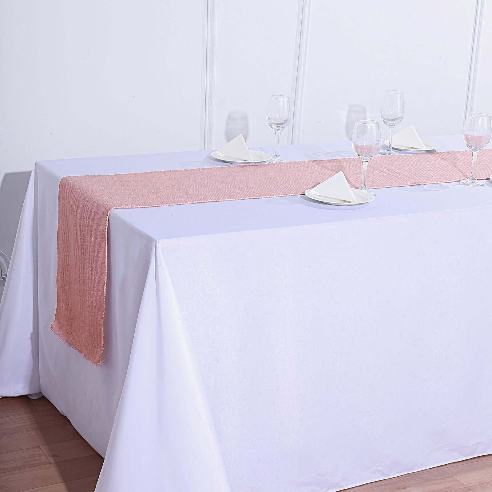 Burlap Jute 14"x108" Table Runner Dusty Rose - Rustic Boho Chic Tabletop Decor