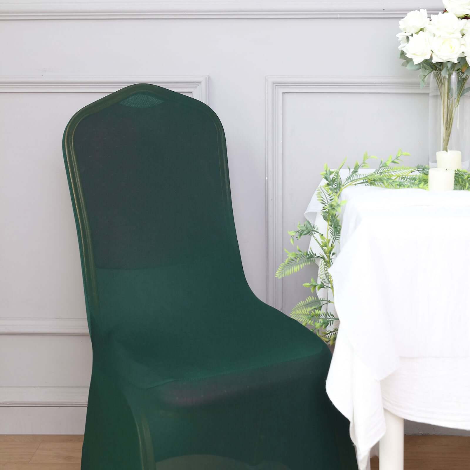 Spandex Chair Cover for Banquet Chairs Hunter Emerald Green - Stretch 160GSM Fabric with Slip-On Slipcover