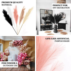 3 Stems Artificial Pampas Grass Decor Black - Soft Realistic Faux Ornamental Grass Branches for Rustic Boho Chic Backdrops Floral Styling & Vase Displays 44"