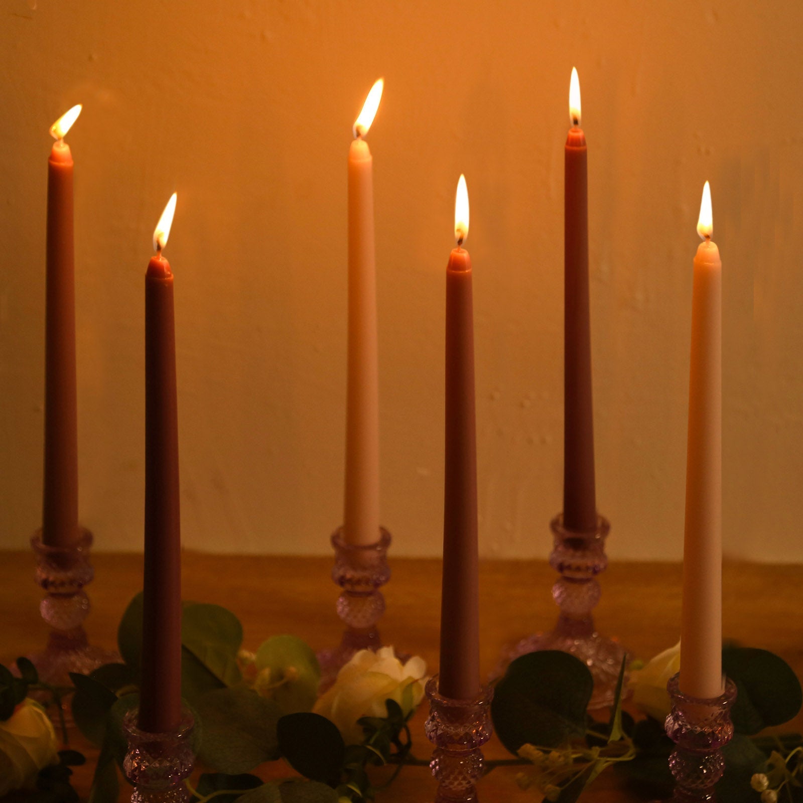 12-Pack Taper Candles Premium Wax Design Mixed Dusty Rose - Unscented Candles for Sophisticated Decor 10"