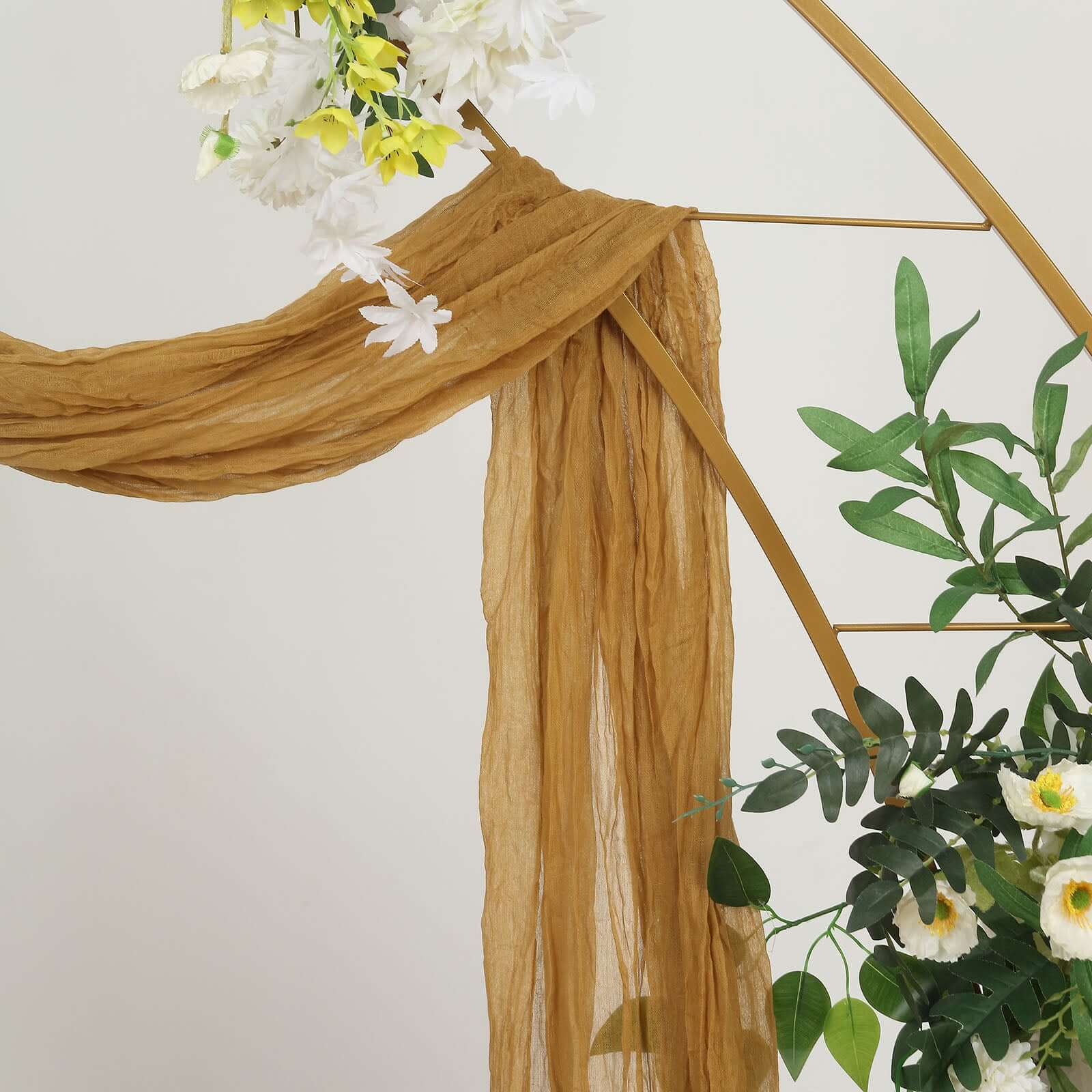 20ft Gold Gauze Cheesecloth Fabric Wedding Arch Drapery, Window Scarf Valance, Boho Decor Arbor Curtain Panel