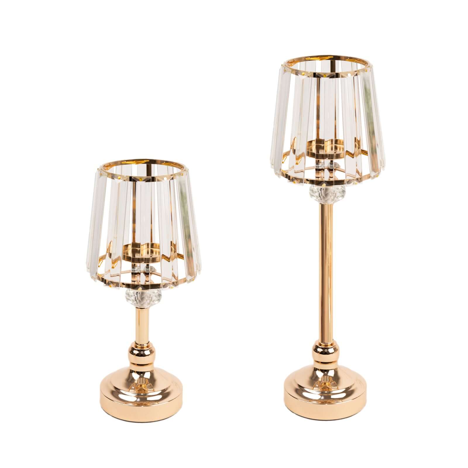 2-Pack 15" Crystal Pendant Candle Holders - Classic Empire Lamp Shade Style in Gold, Votive Candle Stand For Table Centerpieces