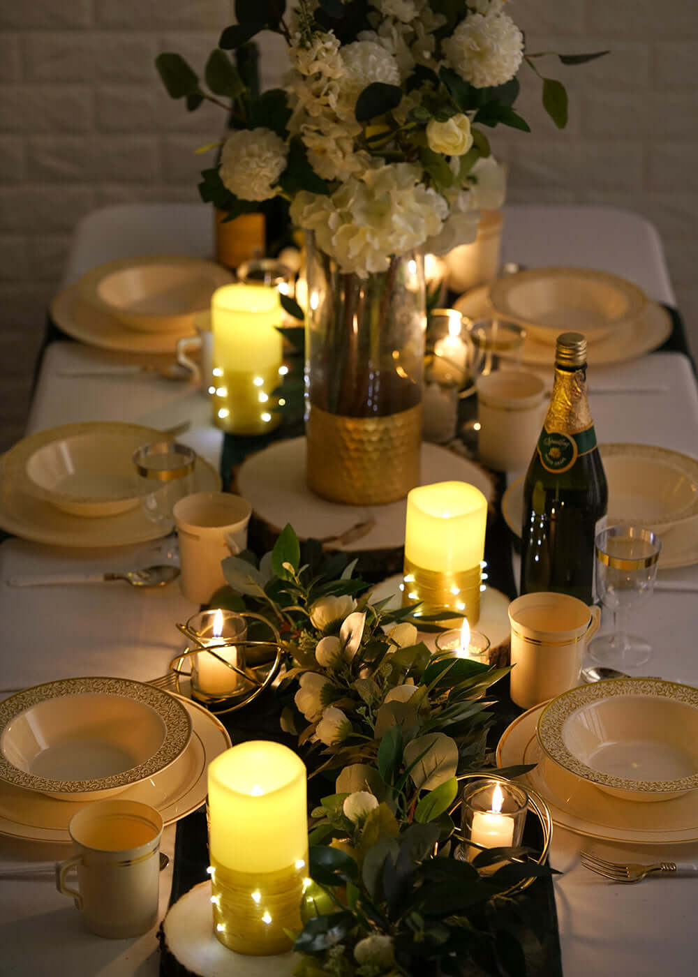 Set of 3 LED Flameless Pillar Candles Wrapped with Fairy String Lights Gold - Remote Operated 4", 5", 6"