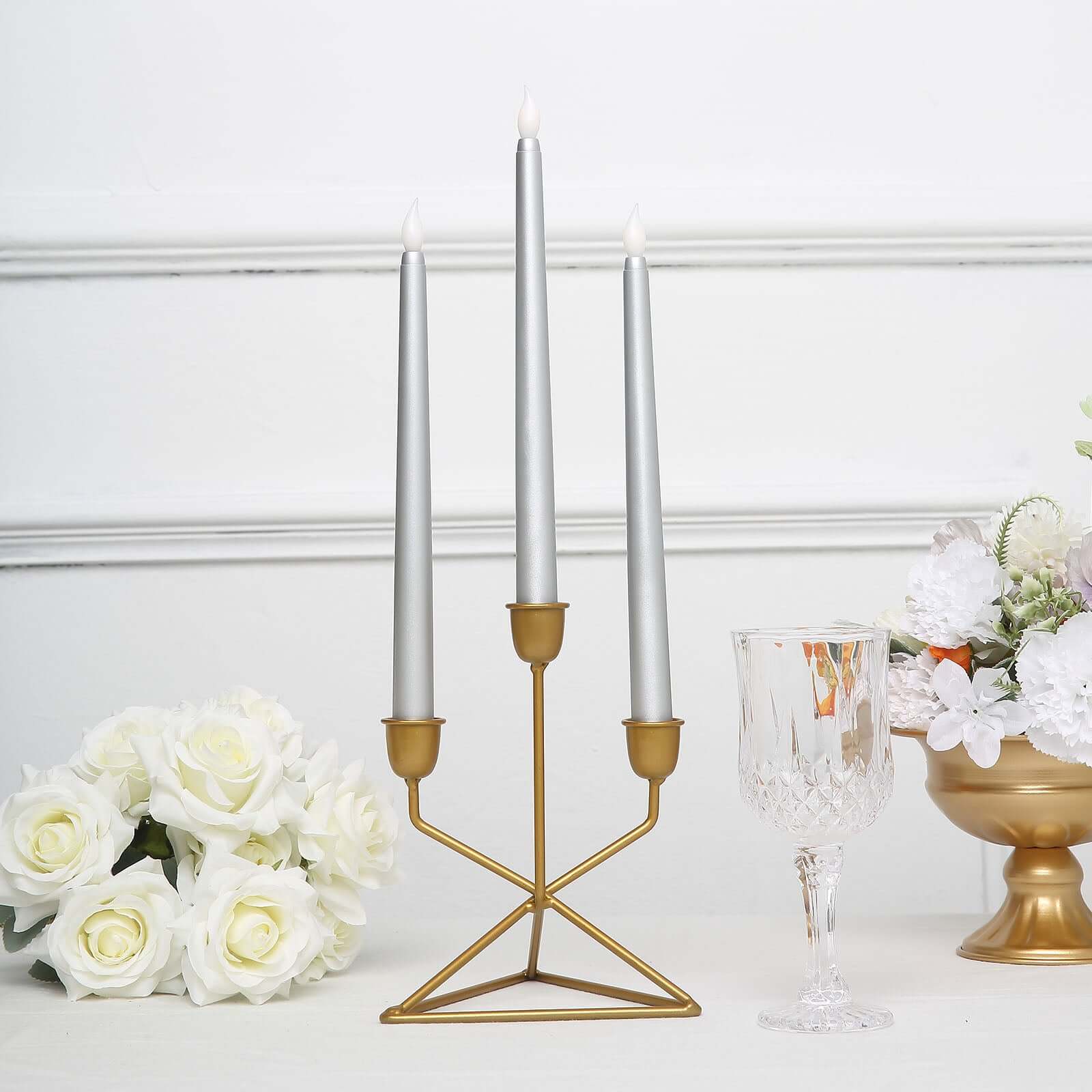 3-Pack LED Decorative Lighting Warm Flickering Silver - Flameless Taper Candles 11"