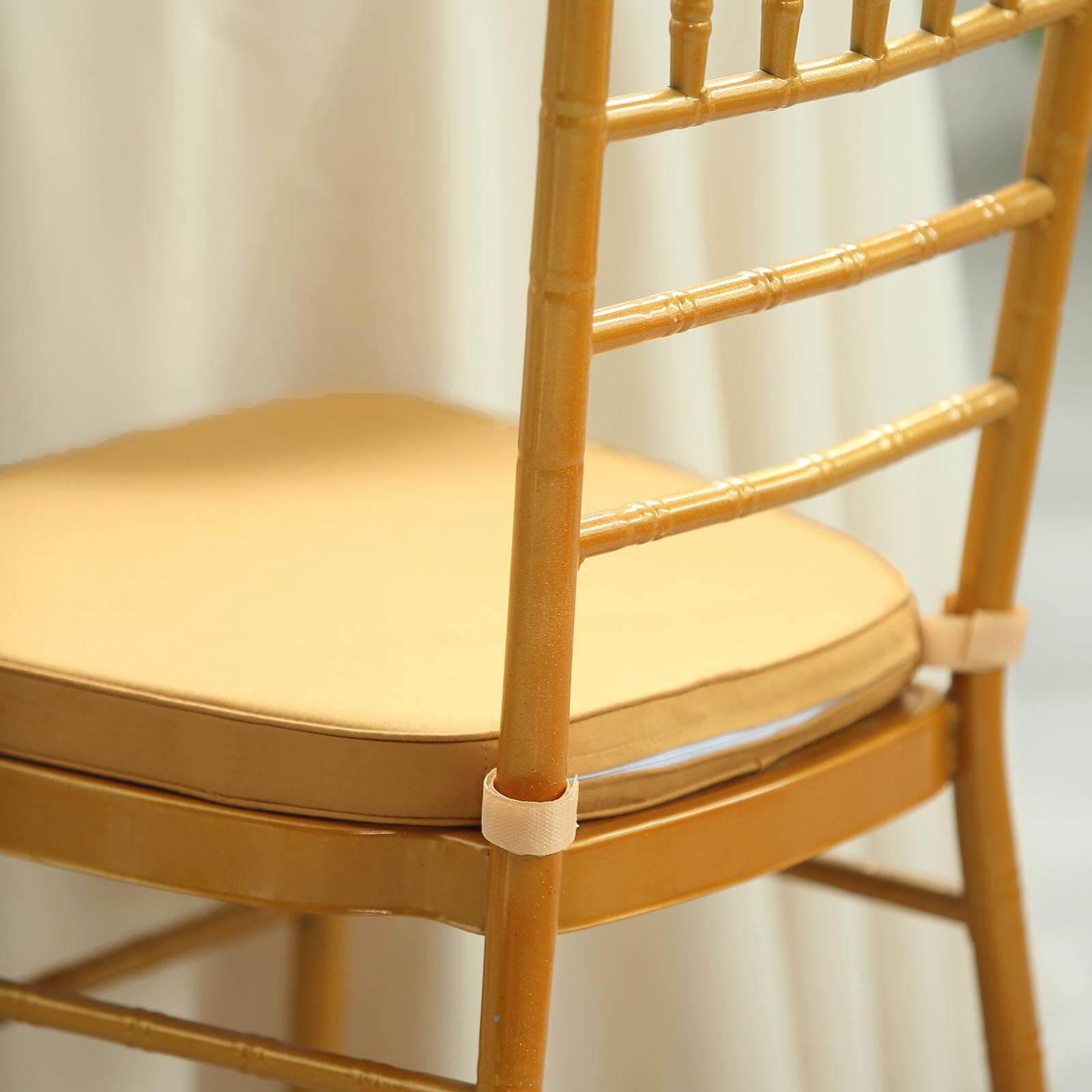 Chiavari Chair Cushion with 1.5" Thick Memory Foam and Ties Gold - Stylish Removable Cover for Comfort