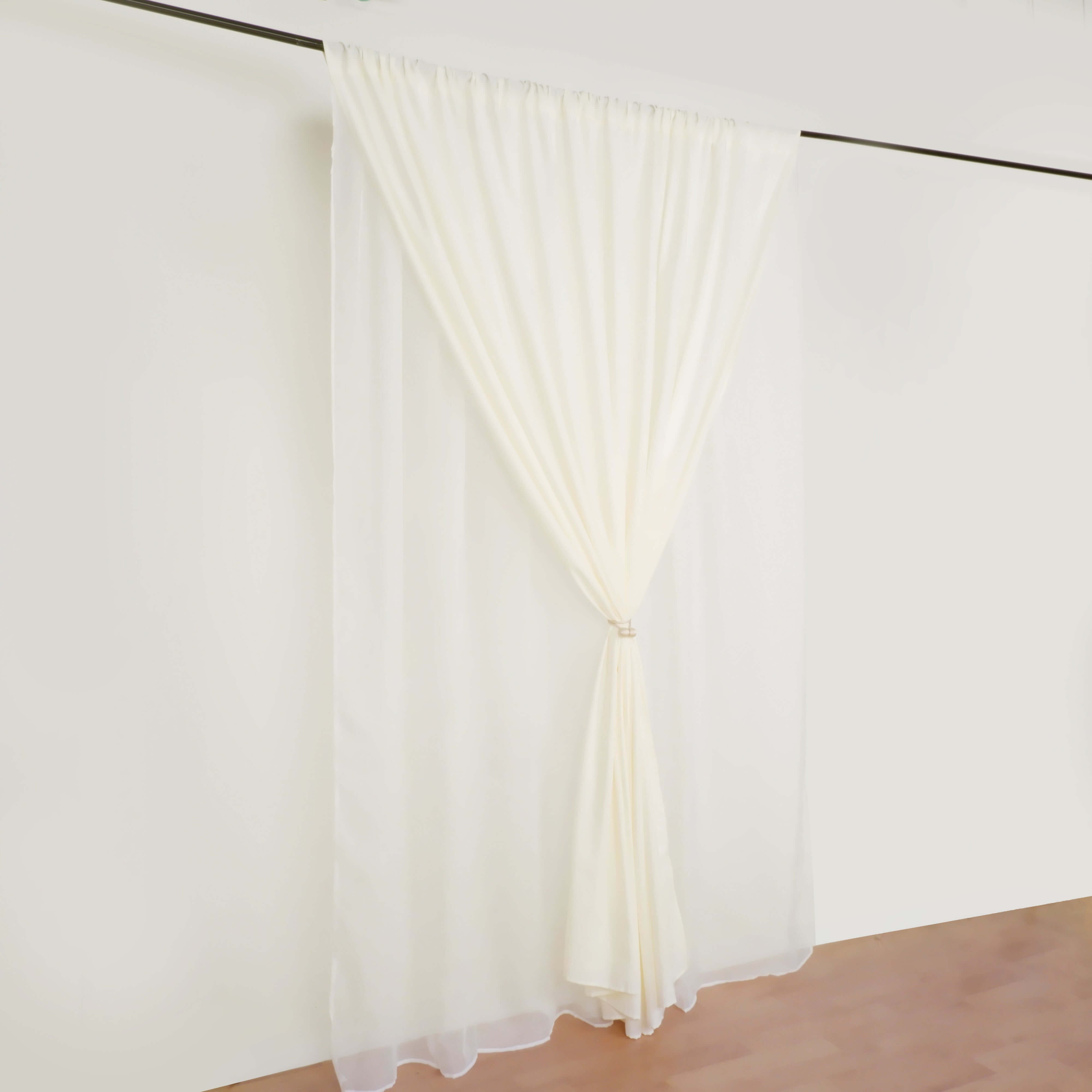 Ivory Chiffon Polyester Event Curtain Drapes, Dual Layer Divider Backdrop Curtain Panels with Rod Pockets - 10ftx10ft