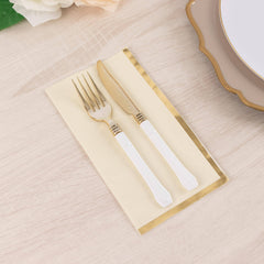 50-Pack Paper Dinner Napkins Ivory with Gold Foil Edge 2 Ply - Stylish Disposable Napkins