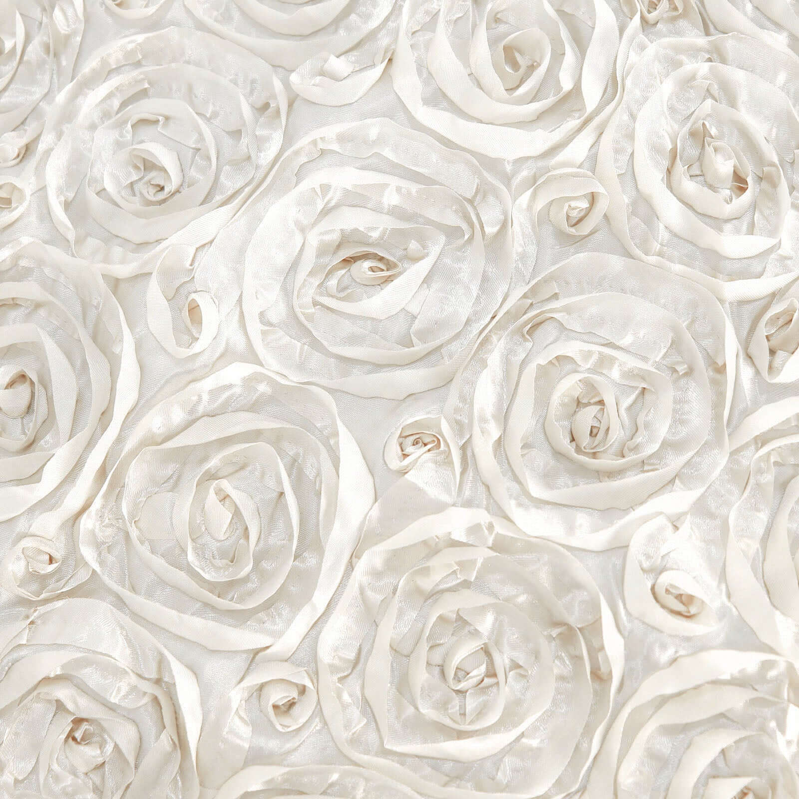 Satin 120" Round Tablecloth Ivory - Grandiose 3D Rosette with Seamless Finish Table Cover