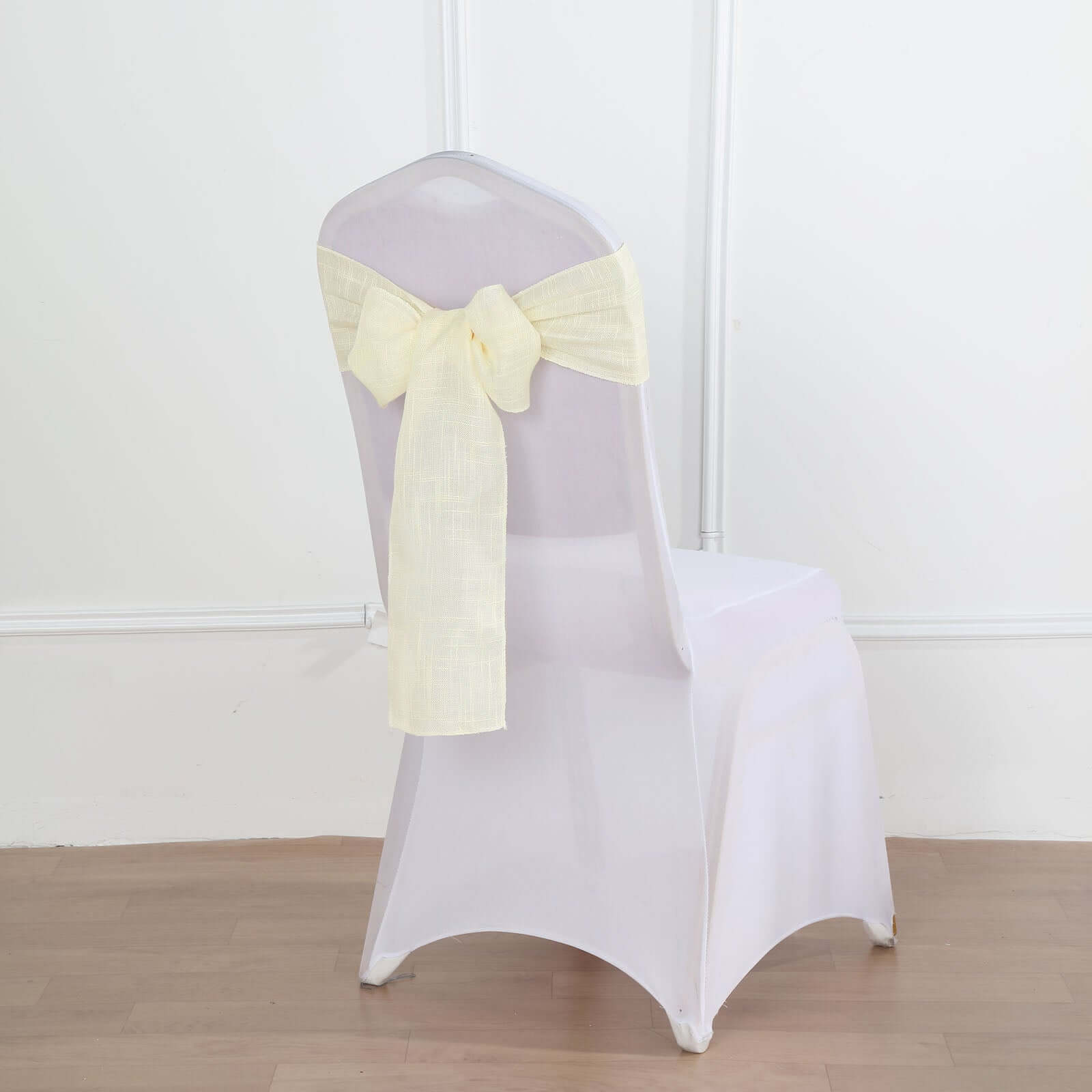 5 Pack Linen Chair Sashes 6"x108" Slubby Textured Ivory - Durable Wrinkle-Resistant Decor