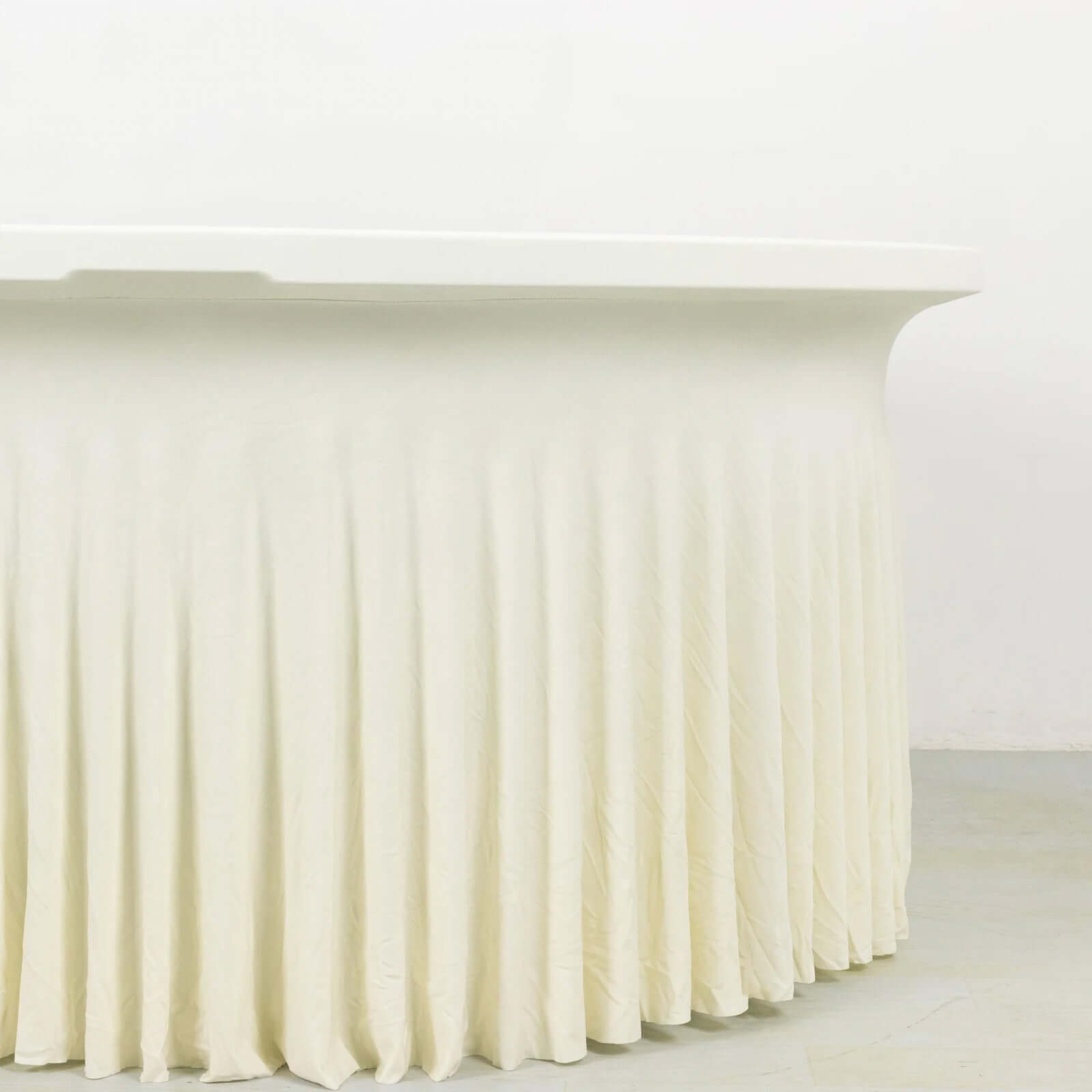 Spandex Round 6ft Table Skirt Ivory with Wavy Skirt-Like Effect Stylish Table Cover