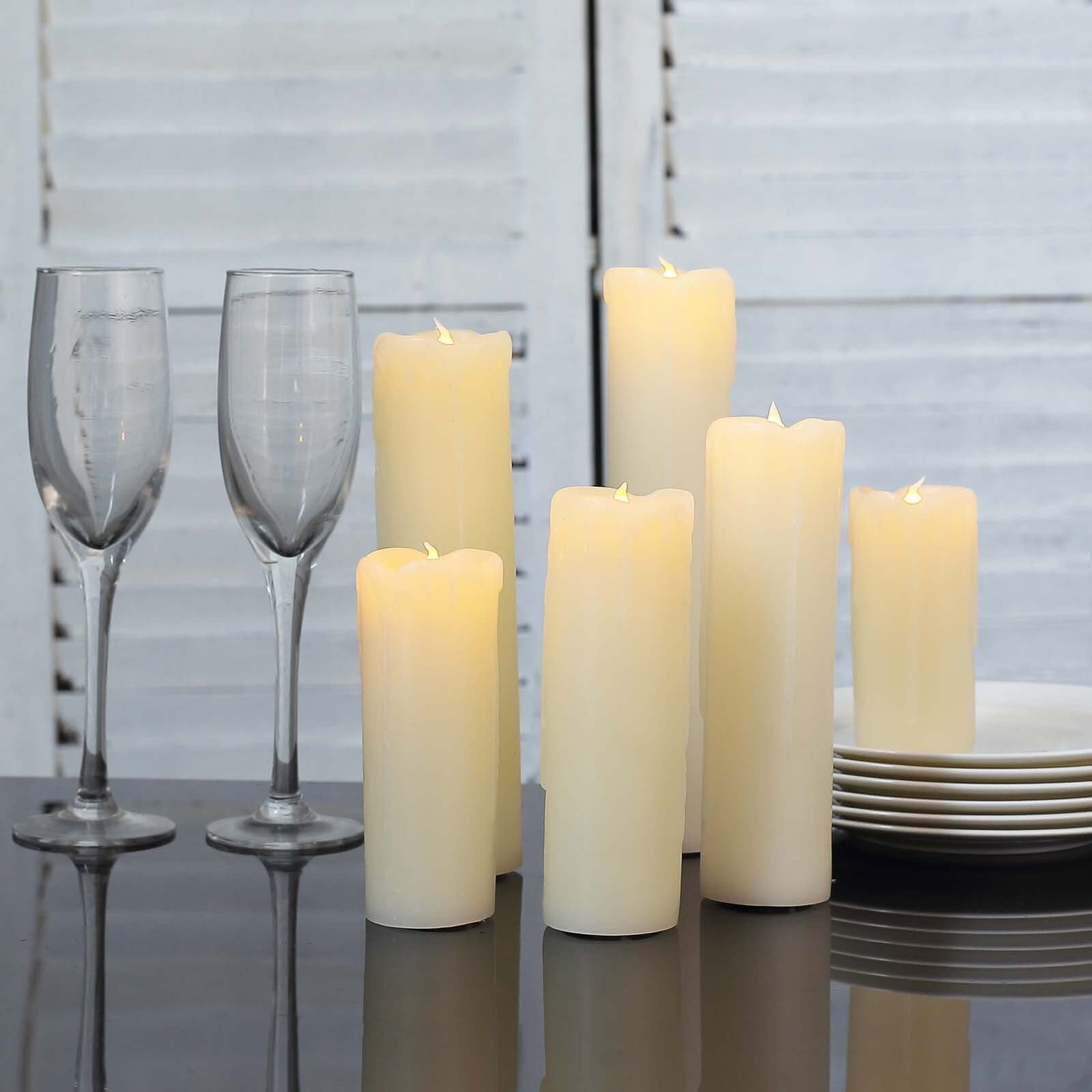 Set of 6 LED Flameless Luminaria Candles Drip Wax Ivory - Battery Operated Pillar Lighting