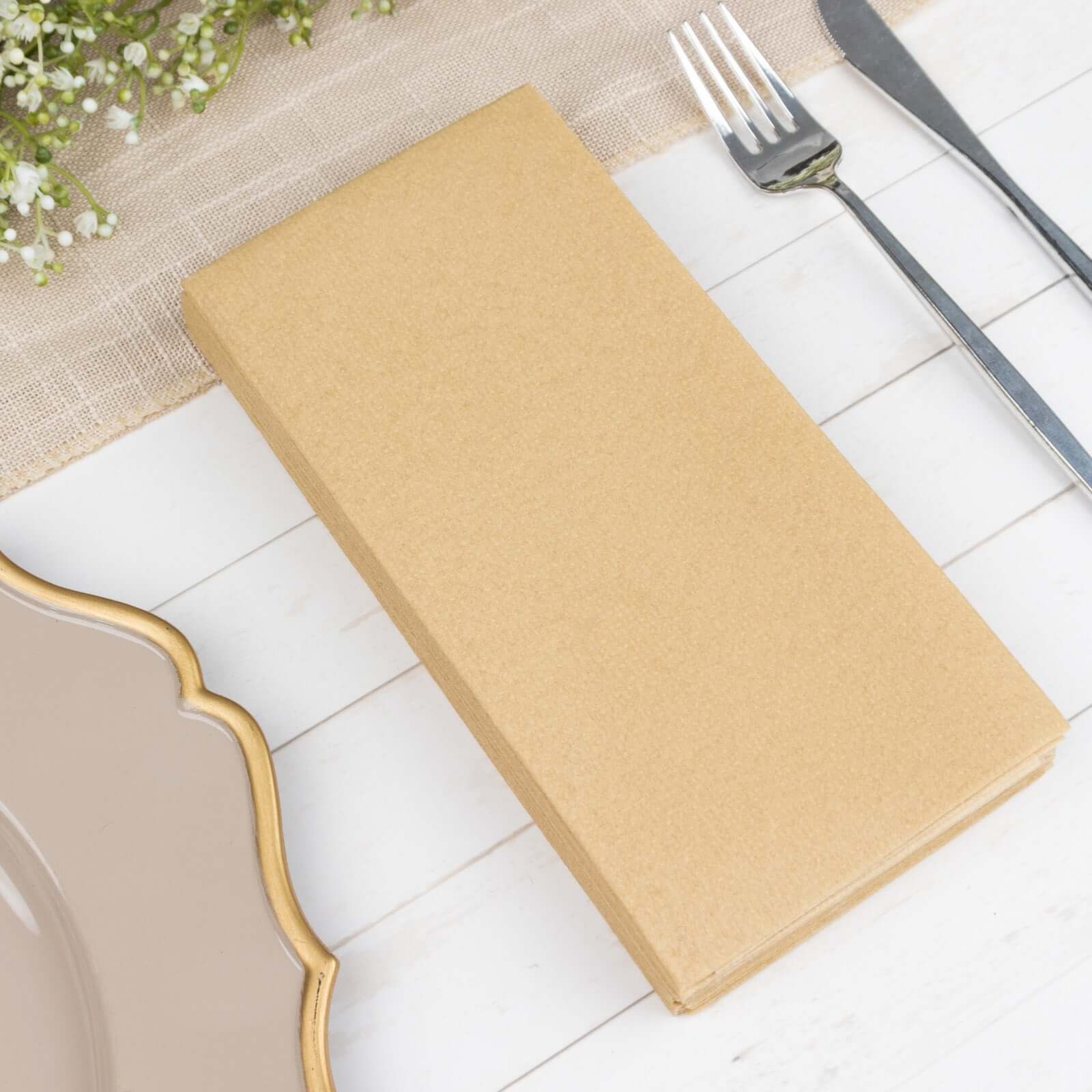 20-Pack Paper Linen-Like Napkins Natural - Disposable Hygienic Airlaid Guest Towels 8.5"x4"