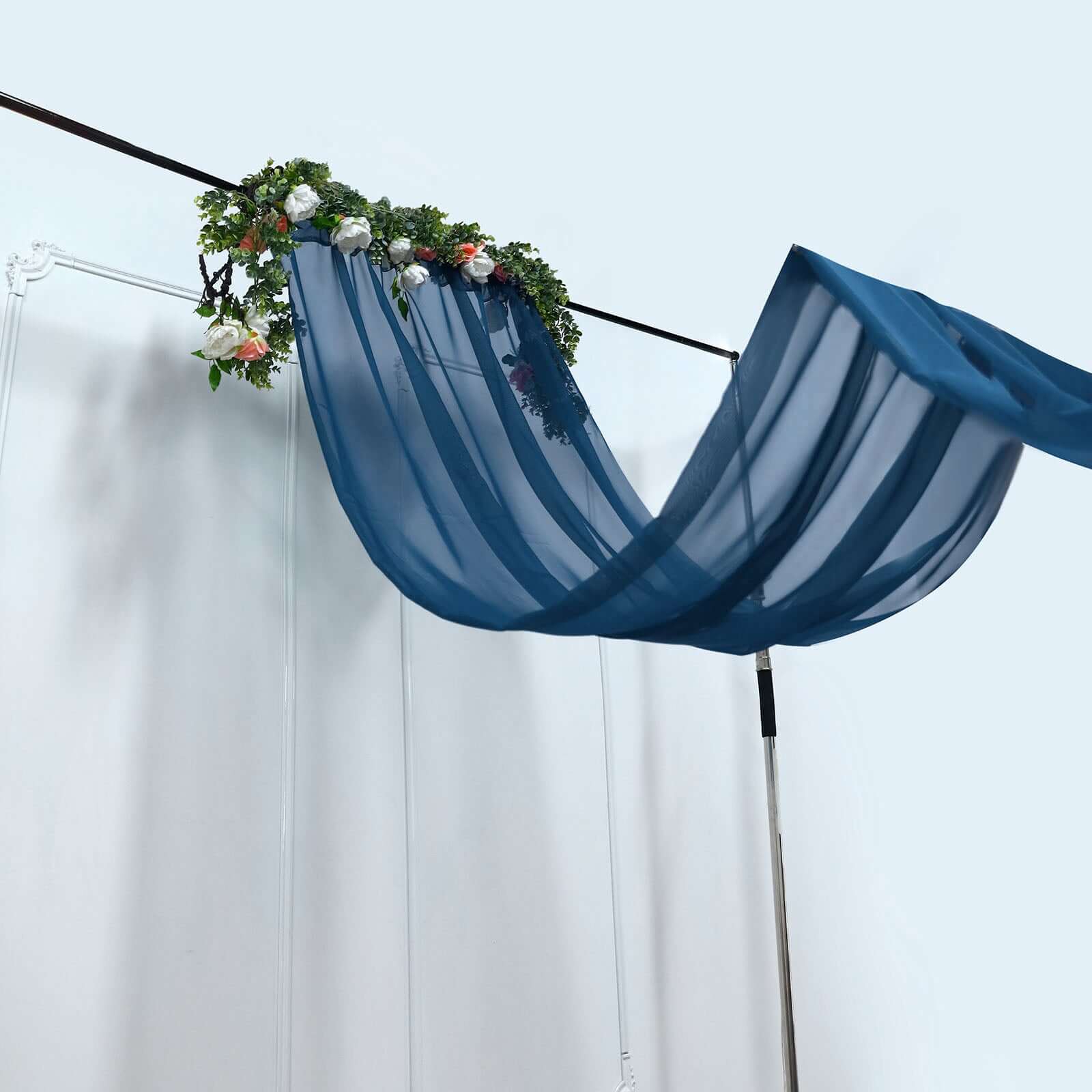5ftx14ft Premium Navy Blue Chiffon Curtain Panel, Durable Flame Resistant Backdrop Ceiling Drapery With Rod Pocket