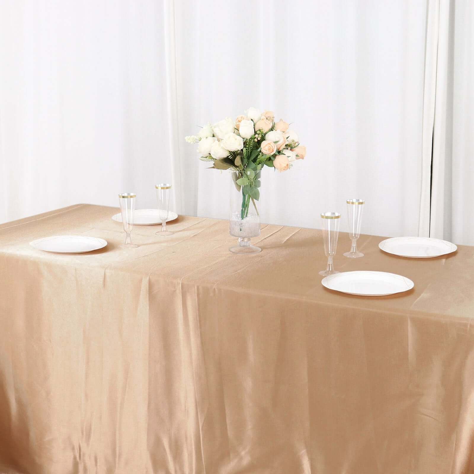 Satin Rectangular 90"x132" Tablecloth Nude Satin - Seamless Table Cover
