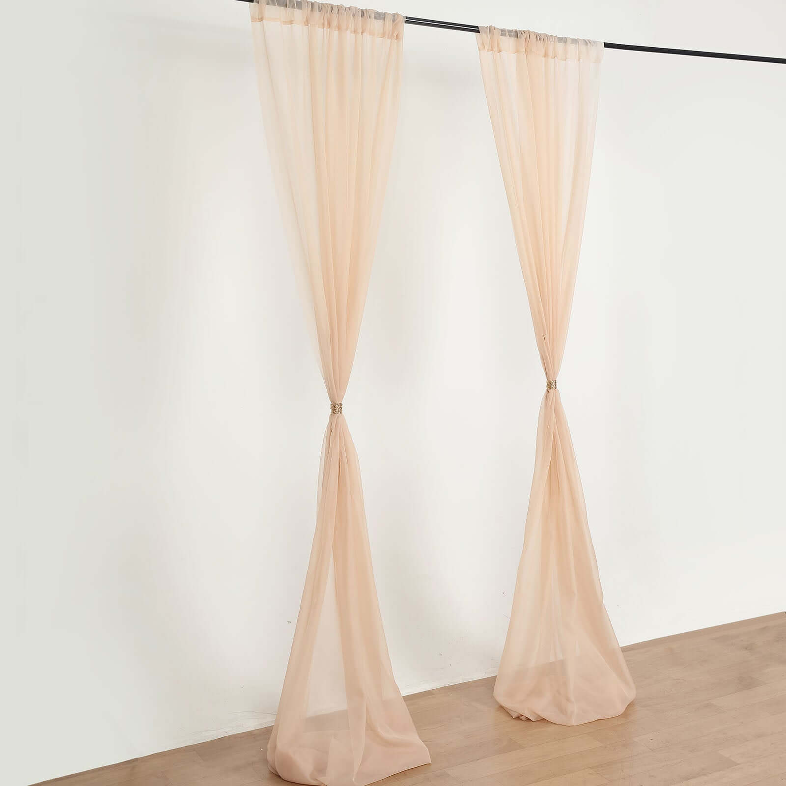 2 Pack Nude Sheer Chiffon Event Curtain Drapes, Durable Flame Resistant Premium Organza Backdrop Event Panels With Rod Pockets - 10ftx10ft