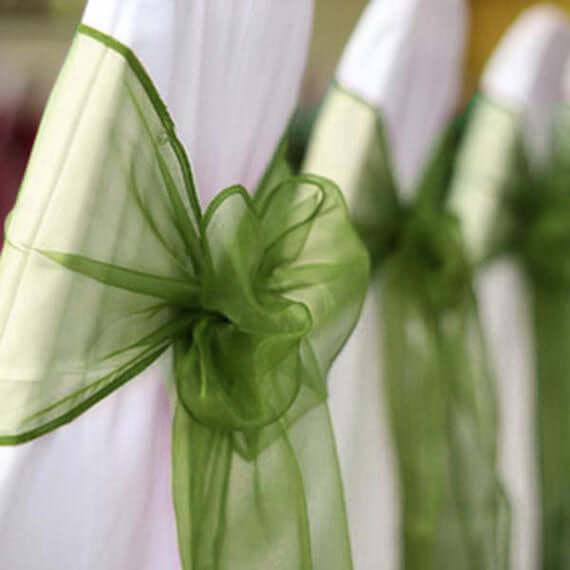 5 Pack Organza Chair Sashes Olive Green - Reusable Sheer Chair Bows 6"x108"