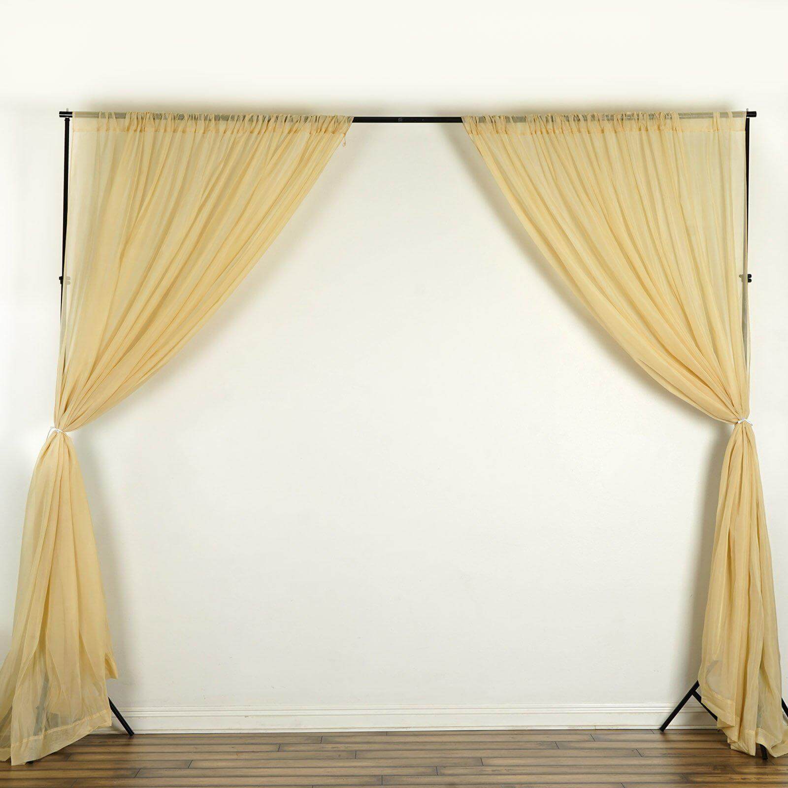 2 Pack Champagne Sheer Chiffon Event Curtain Drapes, Durable Flame Resistant Premium Organza Backdrop Event Panels With Rod Pockets - 10ftx10ft