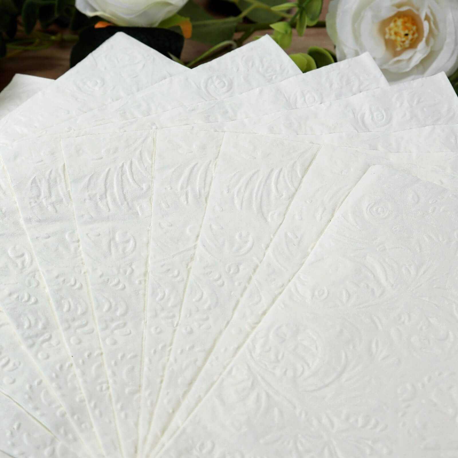 50-Pack Paper Cocktail Napkins with Embossed French Swirl Pattern White - Soft 2 Ply Beverage Napkins for Events 6.5"x6.5"