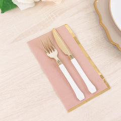 50-Pack Paper Dinner Napkins Dusty Rose with Gold Foil Edge 2 Ply - Stylish Disposable Napkins