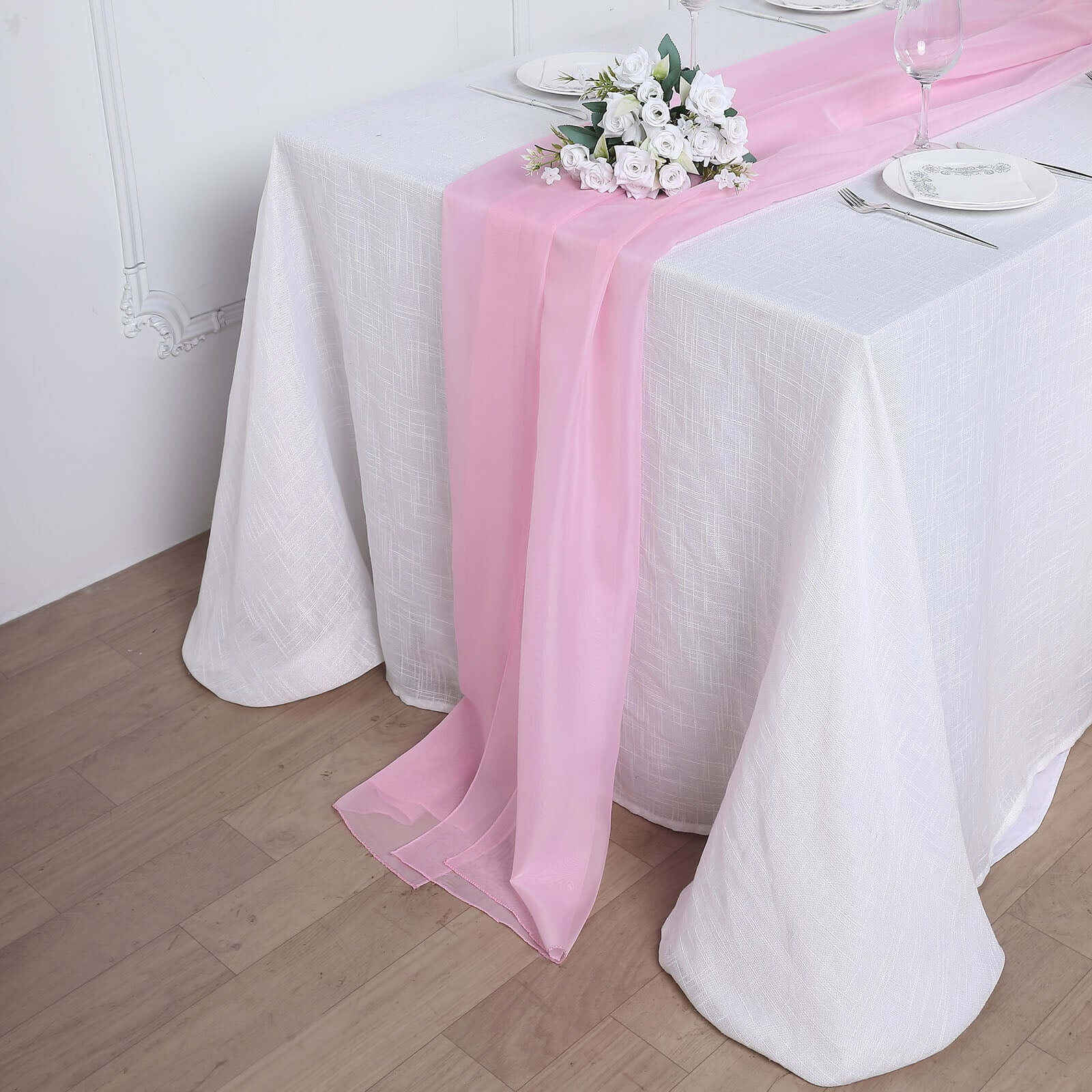 Premium Chiffon 6ft Table Runner Pink - Flowy & Lightweight Table Decor