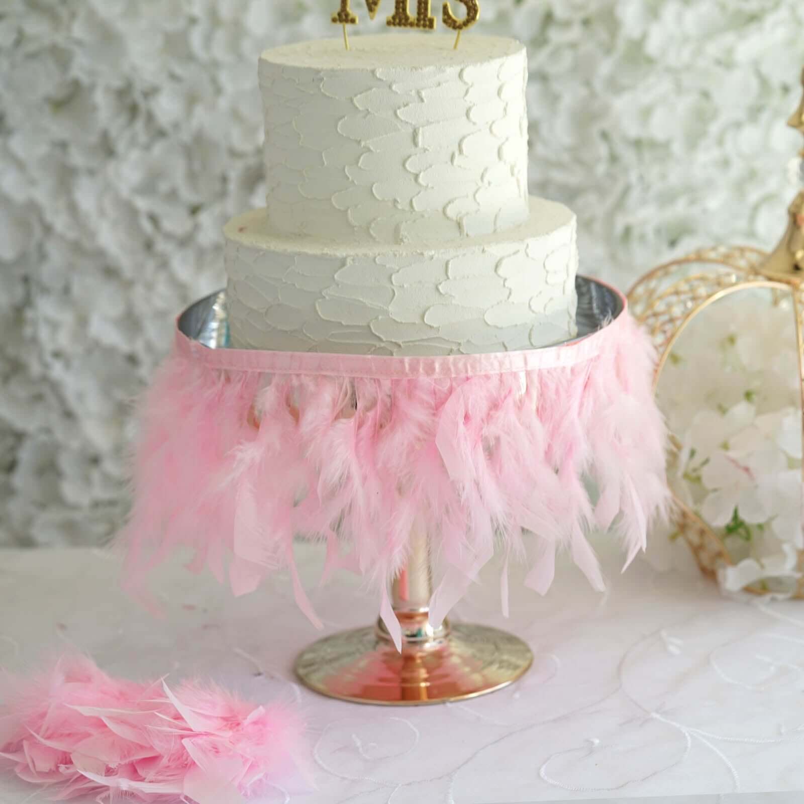 39" Pink Real Turkey Feather Fringe Trim With Satin Ribbon Tape