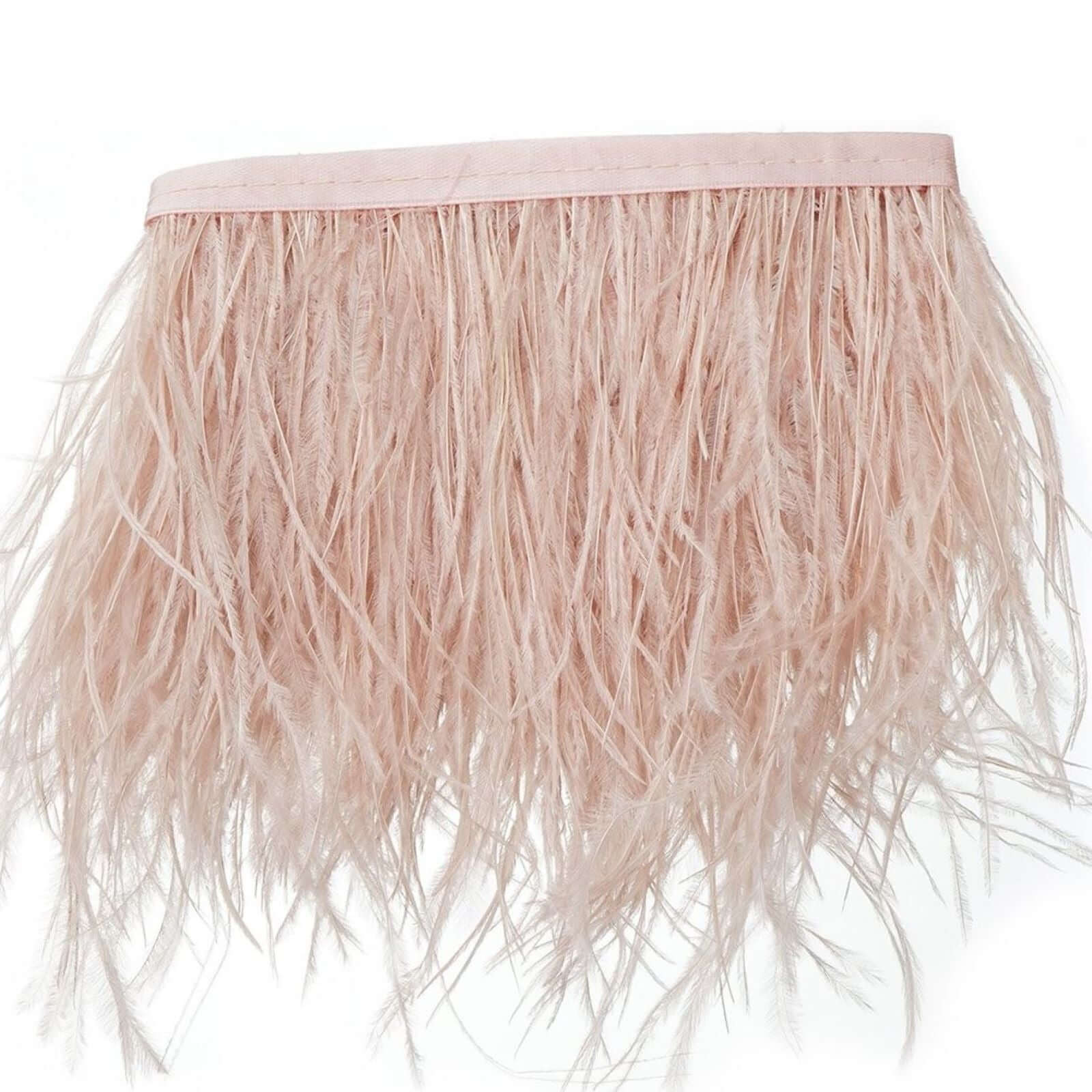 39" Dusty Rose Real Ostrich Feather Fringe Trim With Satin Ribbon Tape