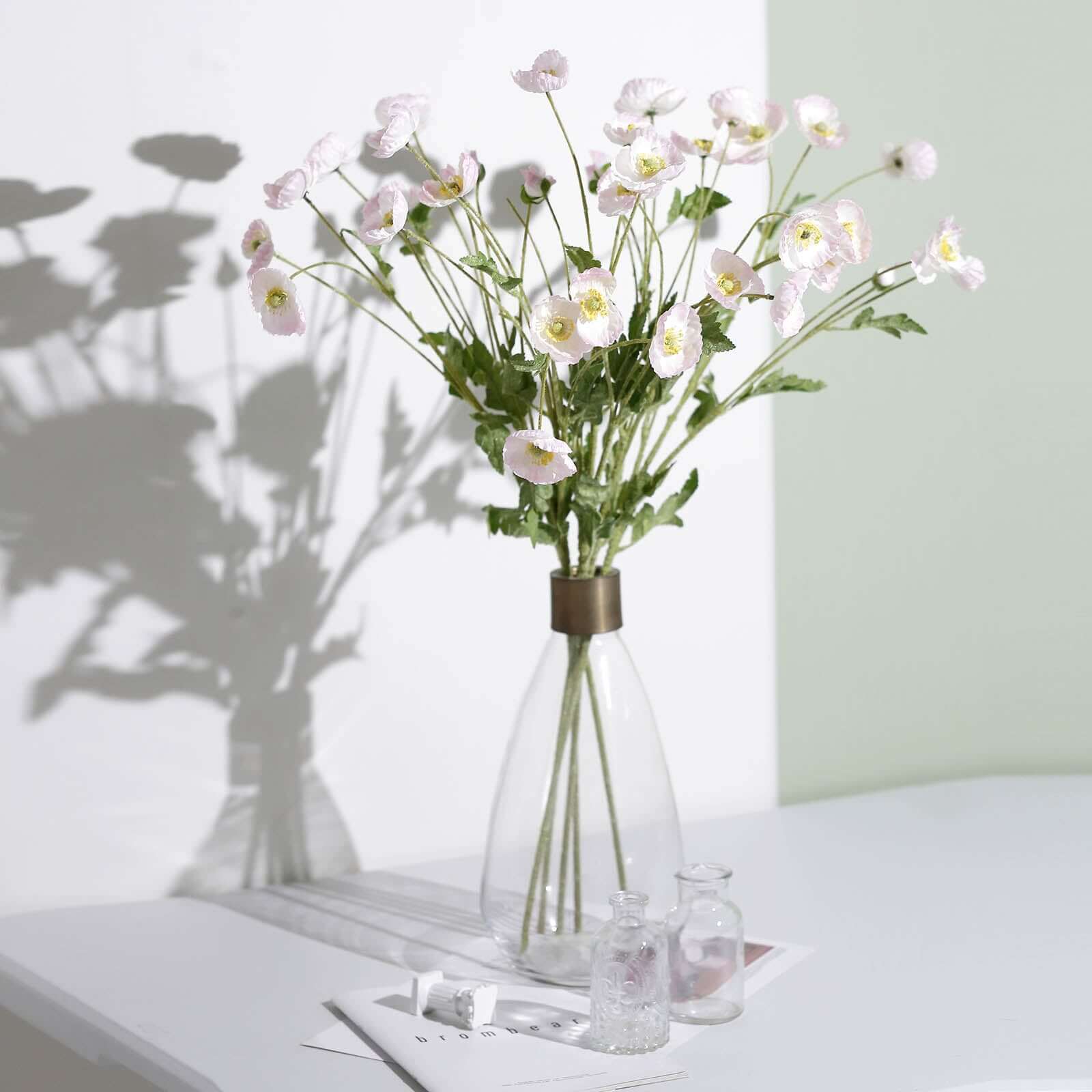 2 Stems 33" Blush Artificial Silk Poppy Flower Bouquet Bushes
