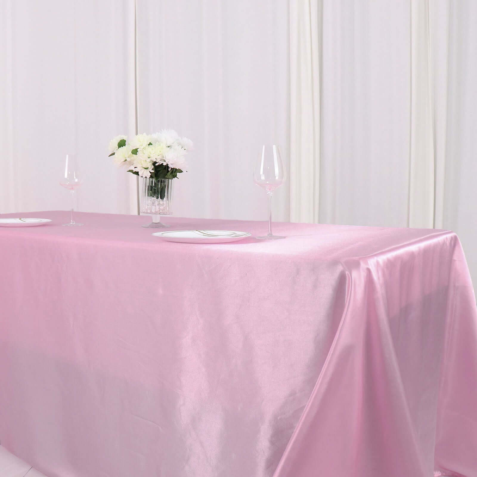 Satin Rectangular 90"x132" Tablecloth Pink Satin - Seamless Table Cover