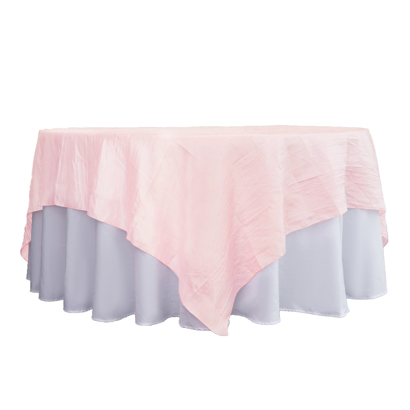 Taffeta 90"x90" Table Overlay Square Tablecloth Blush- Accordion Crinkle Table Cover