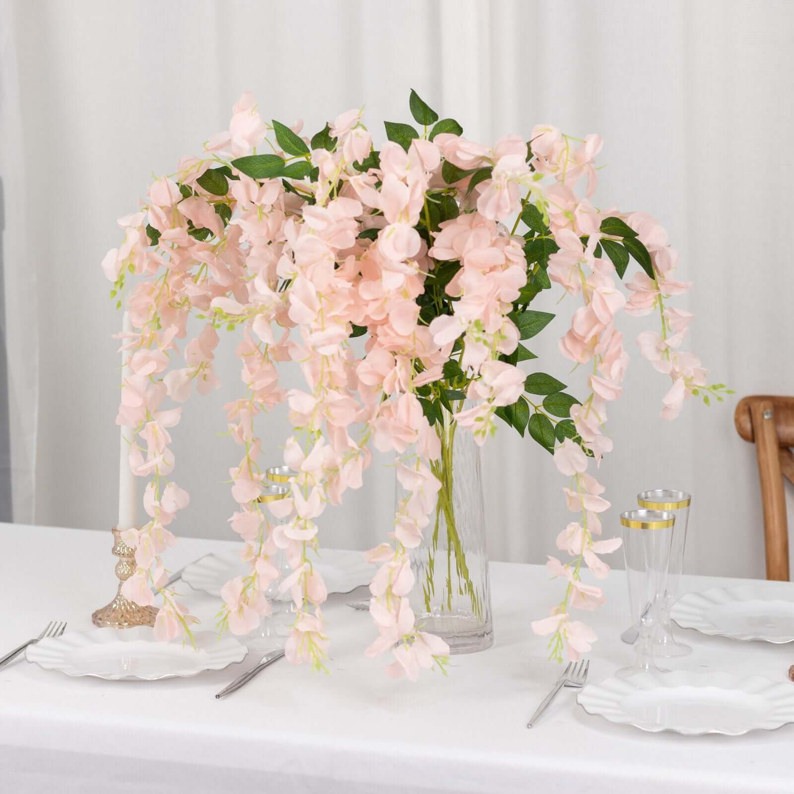 5 Pack 44" Silk Hanging Wisteria Flower Garland Vines in Blush, 3 Strands in 1 Bush