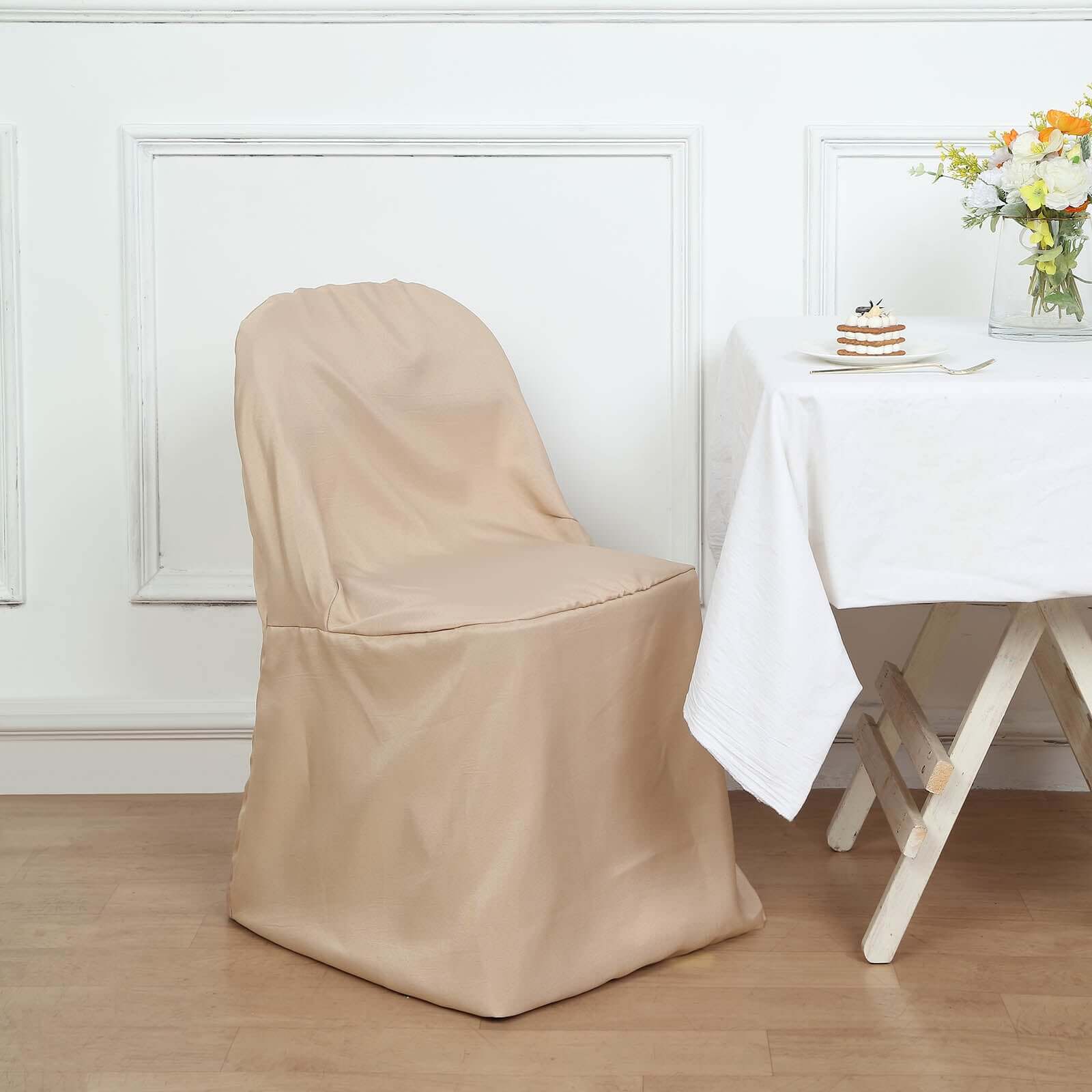Polyester Slip On Folding Chair Covers Nude - Stain-Resistant Reusable Durable Fabric