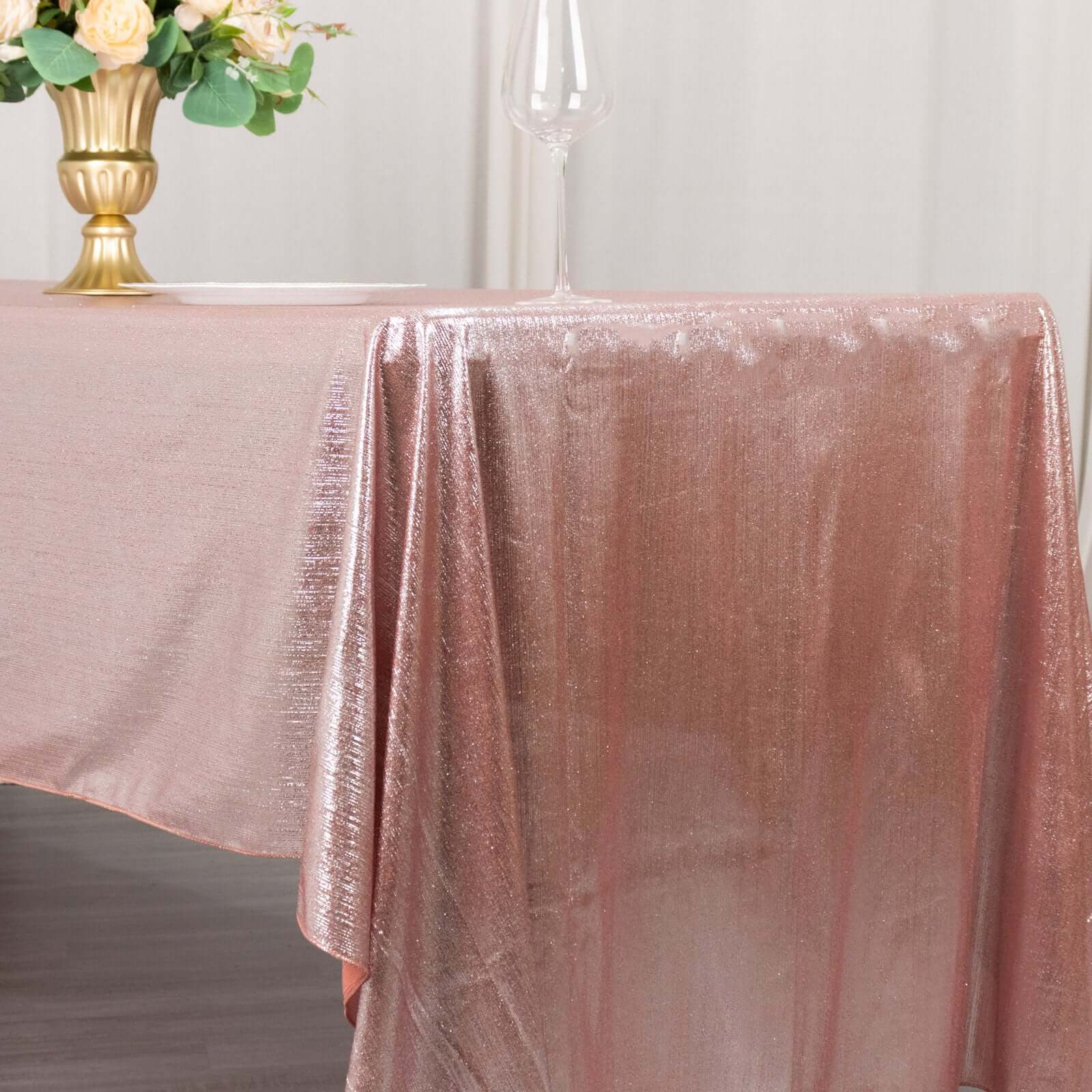 Sequin Dots Polyester 60"x126" Rectangle Tablecloth Shimmering Rose Gold - Wrinkle Free & Sparkling Table Cover