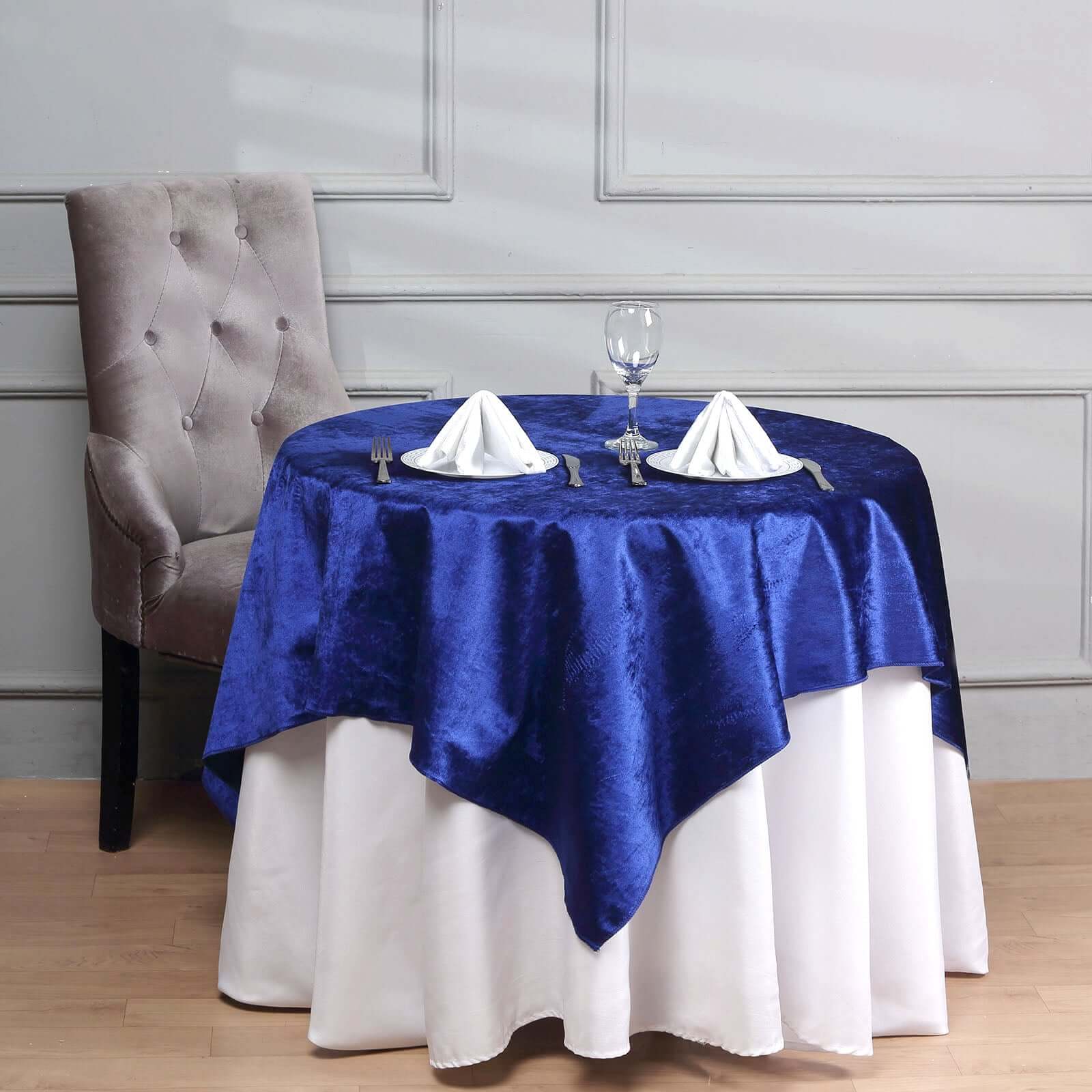 54"x54" Royal Blue Seamless Premium Velvet Square Table Overlay, Reusable Linen