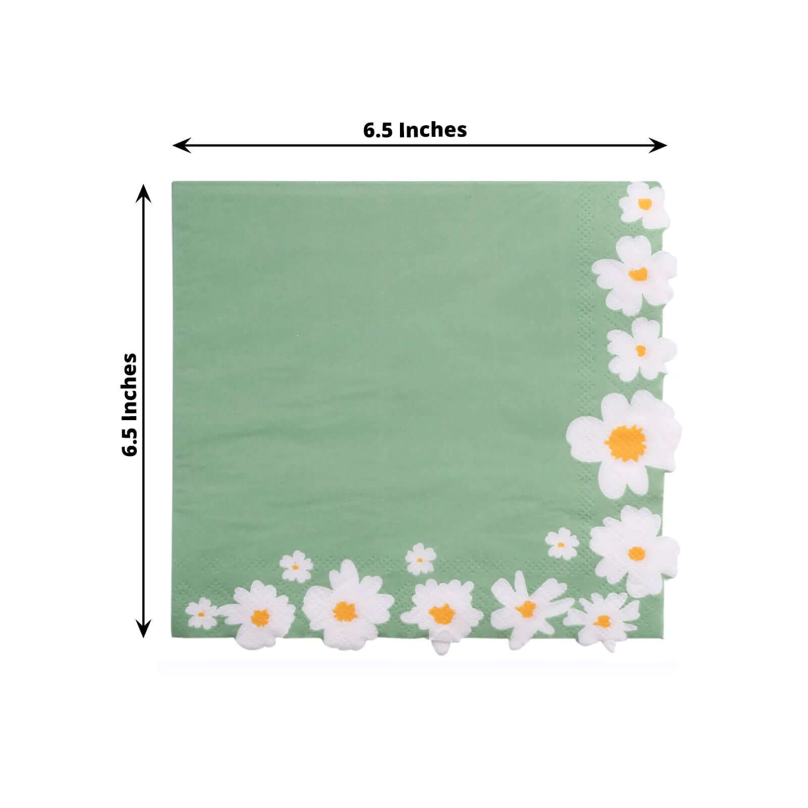 50-Pack Paper Beverage Napkins with Daisy Flower Design Sage Green - 2 Ply Soft 18GSM Floral Wedding Napkins 6.5"x6.5"