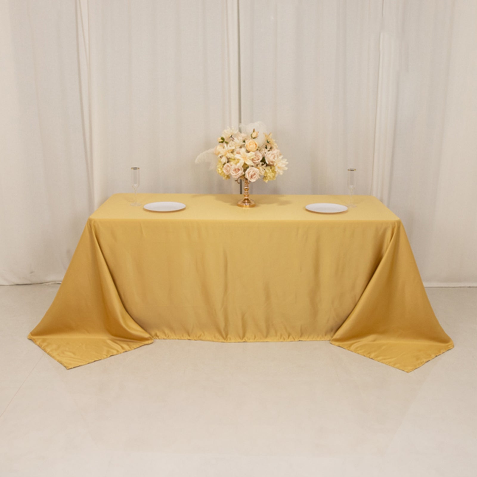 Lamour Satin 90"x132" Rectangle Tablecloth Champagne - Soft & Silk-Like Seamless Table Cover