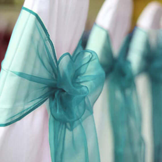 5 Pack Organza Chair Sashes Turquoise - Reusable Sheer Chair Bows 6"x108"