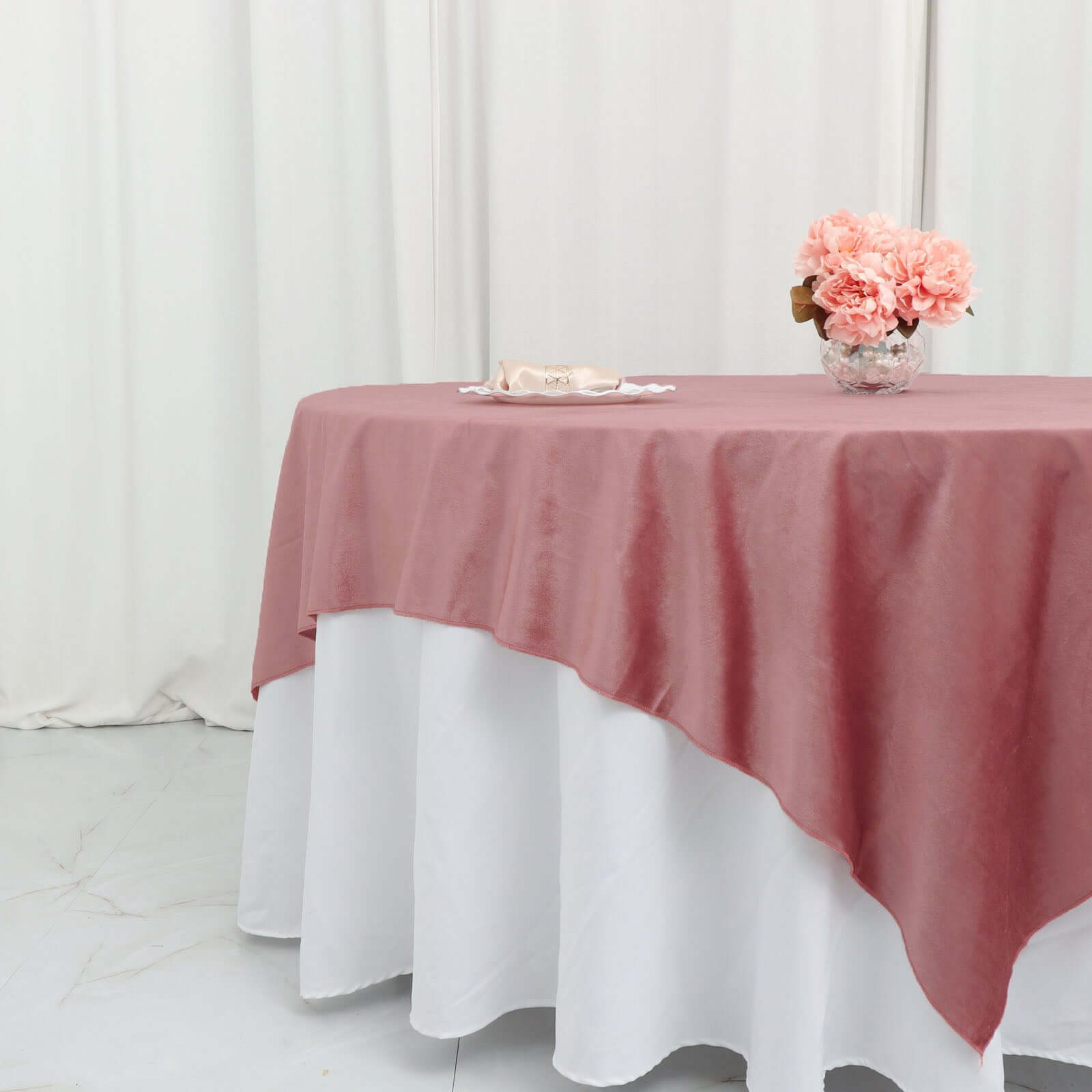 Velvet 72"x72" Table Overlay Square Tablecloth Dusty Rose - Premium Soft Finish Table Topper