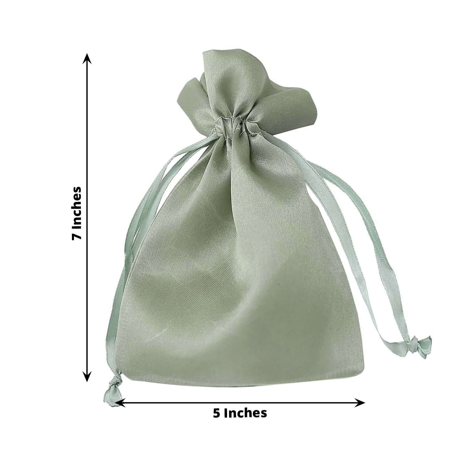 12 Pack 5"x7" Sage Green Satin Drawstring Wedding Party Favor Gift Bags, Drawstring Pouch Gift Bags