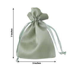 12 Pack 5"x7" Sage Green Satin Drawstring Wedding Party Favor Gift Bags, Drawstring Pouch Gift Bags