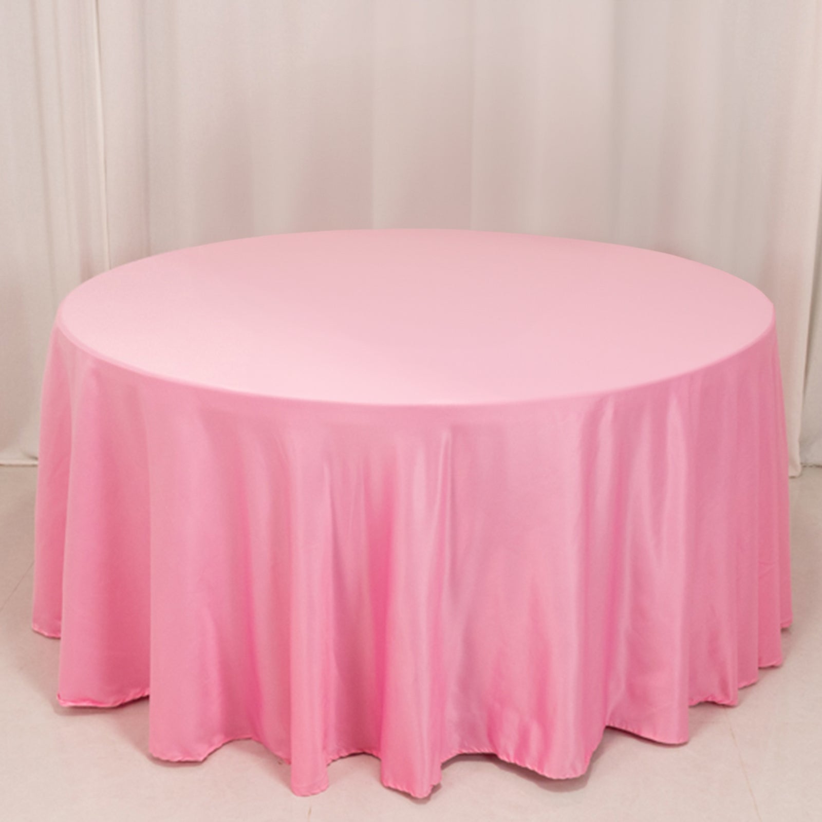 Lamour Satin 120" Round Tablecloth Pink - Seamless Table Cover with Soft Tempered Sheen