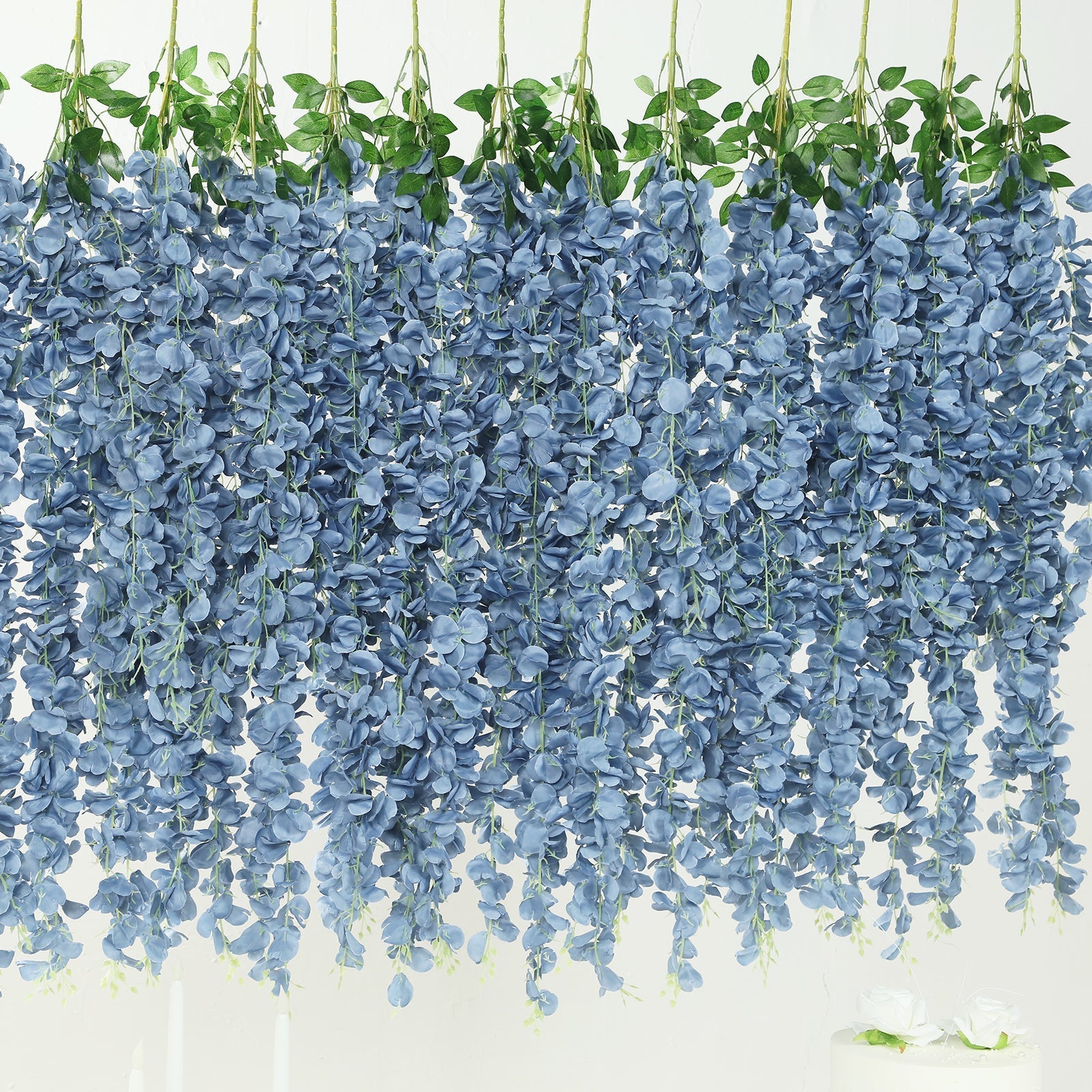 42" Silk Hanging Wisteria Flower Garland Vines in Dusty Blue, Elaborated 5 Full Strands in 1 Bush