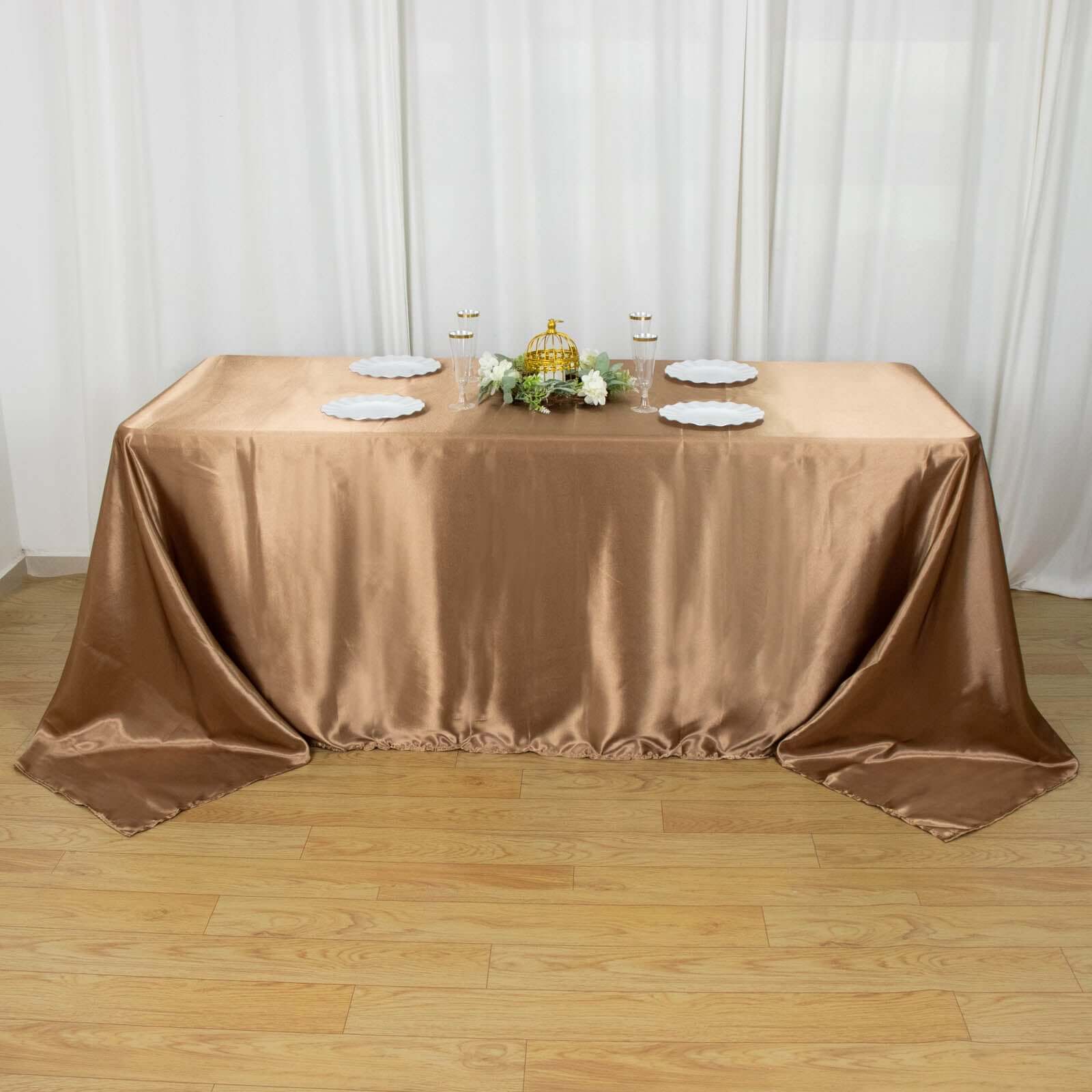 Satin Rectangular 90"x132" Tablecloth Taupe Satin - Seamless Table Cover
