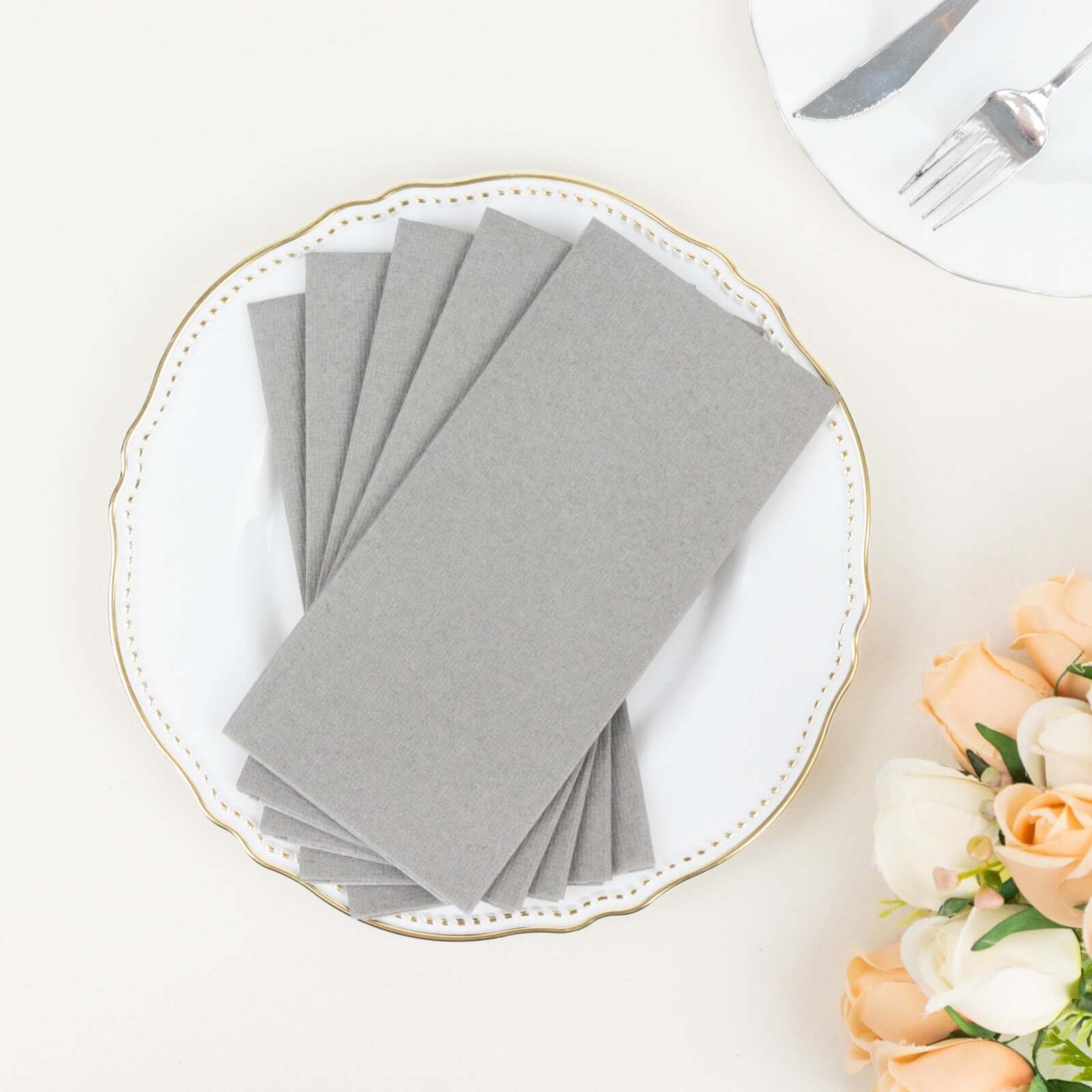 20-Pack Paper Linen-Like Napkins Silver - Disposable Hygienic Airlaid Guest Towels 8.5"x4"