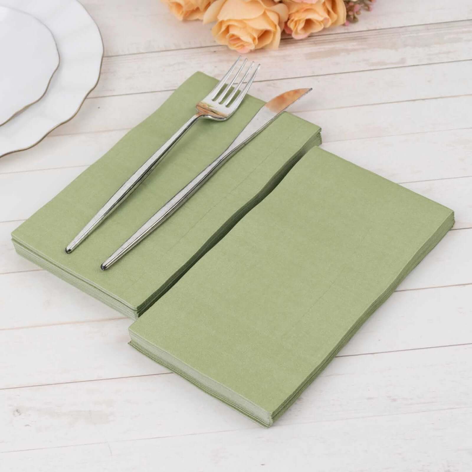 50-Pack Paper Napkins Soft Sage Green - Disposable 2-Ply Cocktail and Beverage Napkins for Weddings