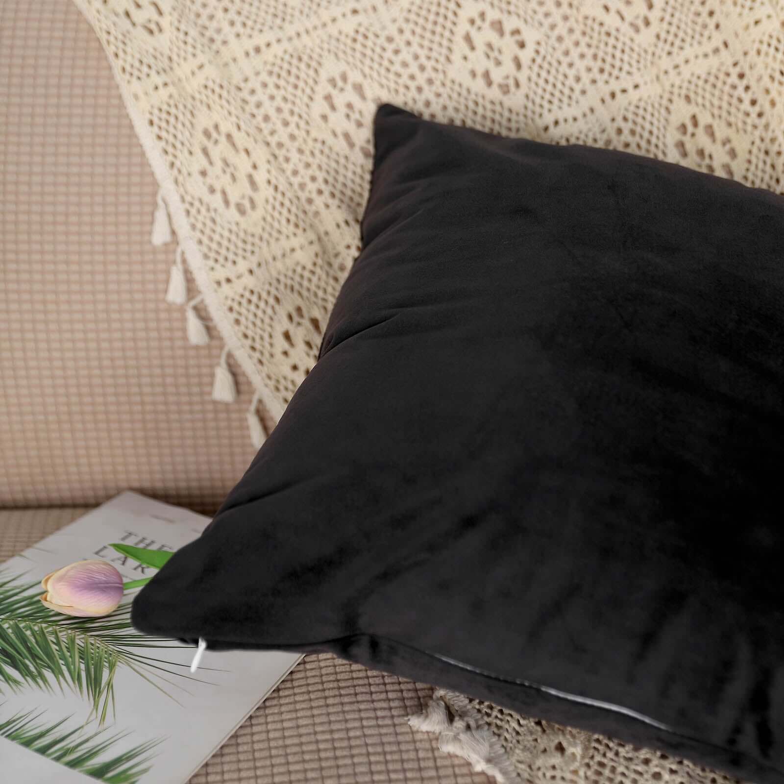 2 Pack 18" Black Soft Velvet Square Throw Pillow Cover