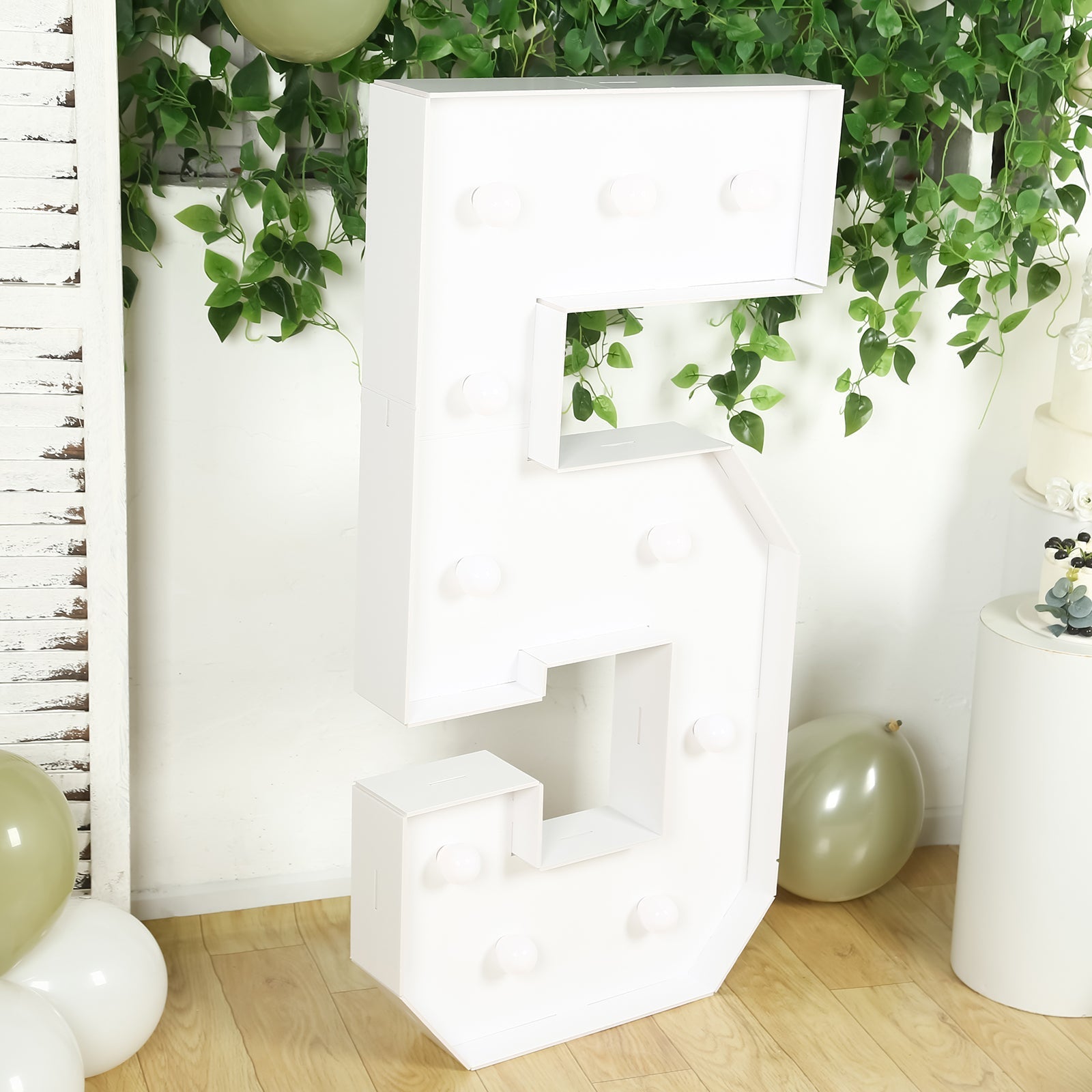 Giant LED Marquee Light Up Number "5", White 4ft Pre-Cut Foam Board with 10 Warm White Battery Operated LEDs, Glue Gun and Sticks