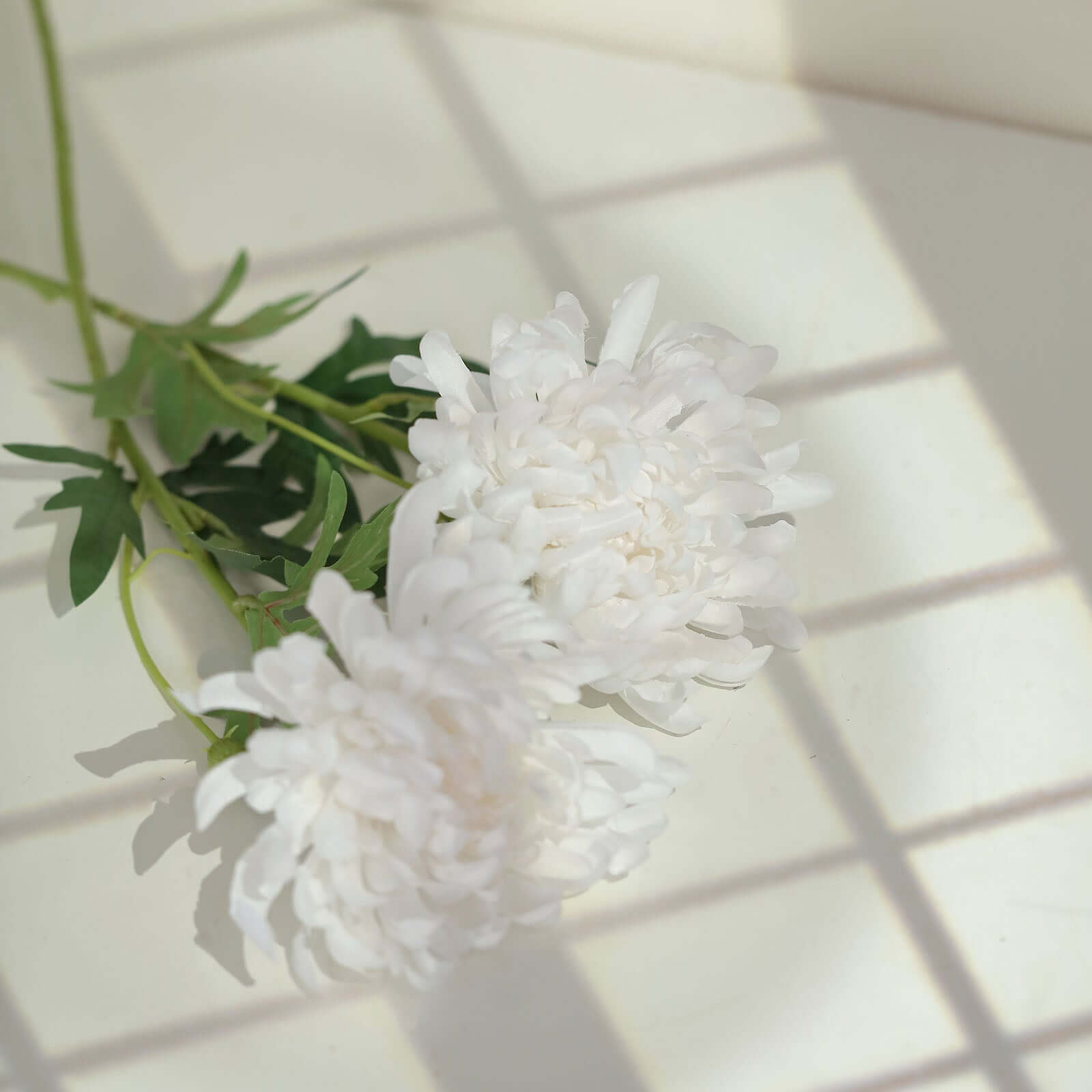 3 Stems White 27" Artificial Silk Chrysanthemum Bouquet Flowers, Large Faux Mum Branches
