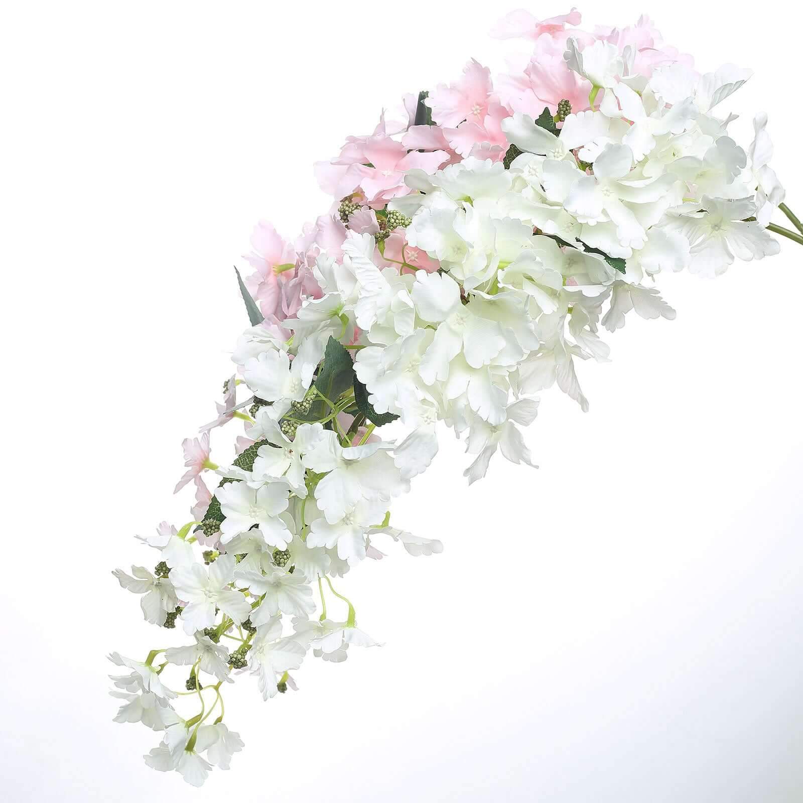 4 Stems 41" Tall White Artificial Silk Hydrangea Flower Branches